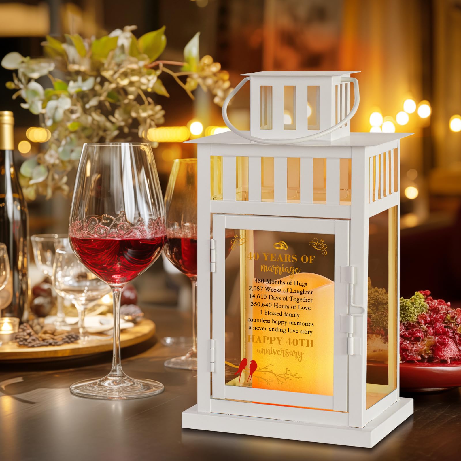 40th Wedding Anniversary Lantern - Romantic Gift for Couples, Parents, Spouses & Grandparents - Elegant Ruby Anniversary Decor for Home, Party & Special Occasions