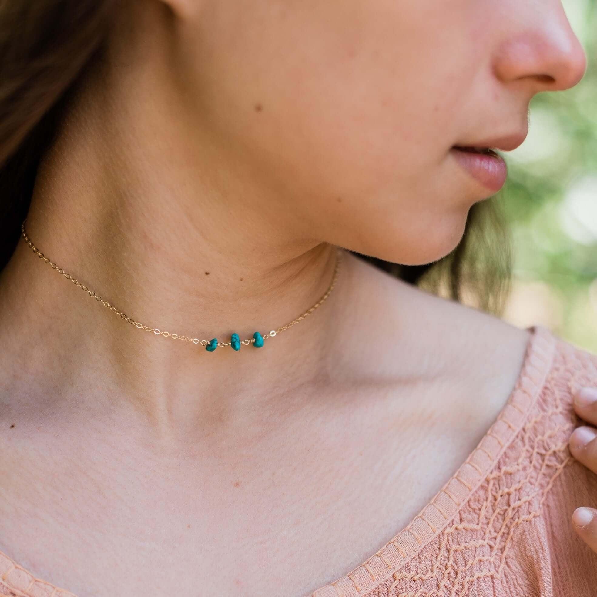 Turquoise Beaded Chain Choker Necklace for Women - Boho Chic Handmade Beaded Jewelry - Perfect for Festivals, Weddings & Everyday Wear