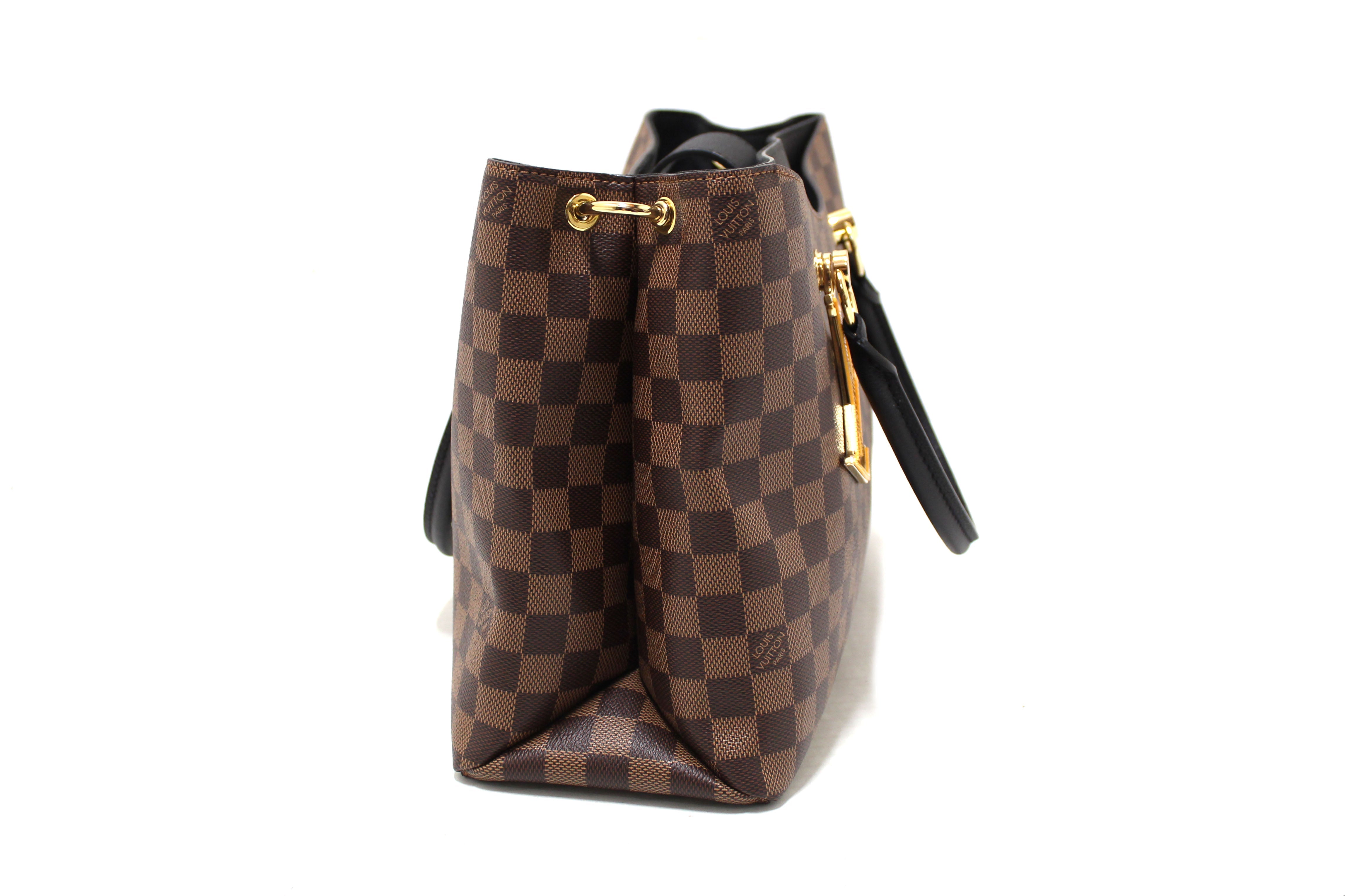 Authentic Louis Vuitton Damier Ebene Canvas Riverside Bag with Black Leather Trim - Luxury Designer Handbag for Women, Perfect for Work, Travel & Everyday Use