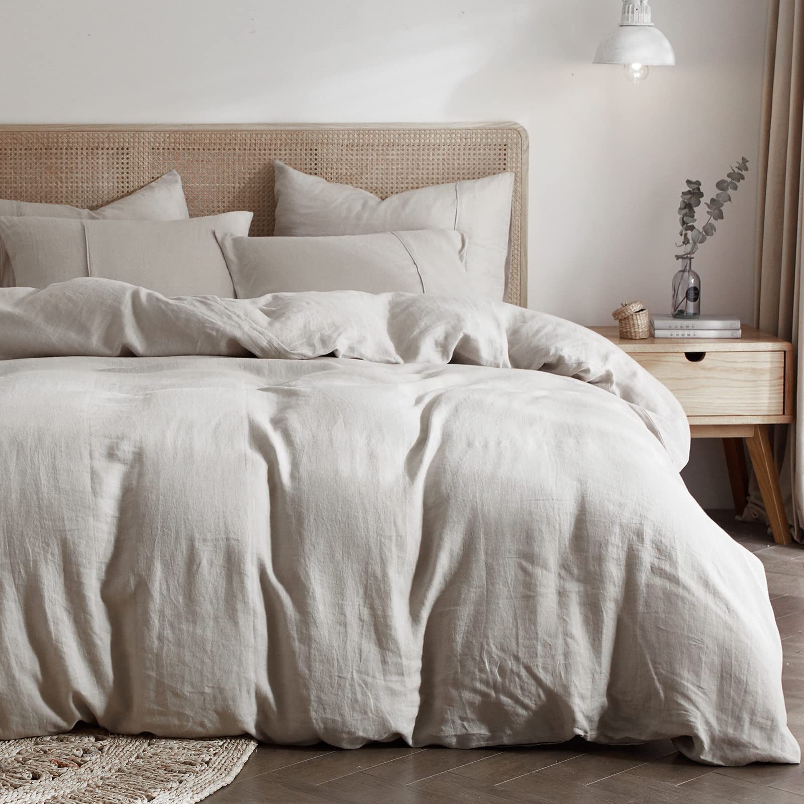 HYPREST 100% French Flax Linen Duvet Cover King Size - Soft, Breathable & Cooling Farmhouse Style Bedding with Zipper Closure | Moisture-Wicking & Durable | Perfect for Hot Sleepers & Eco-Friendly Home Decor