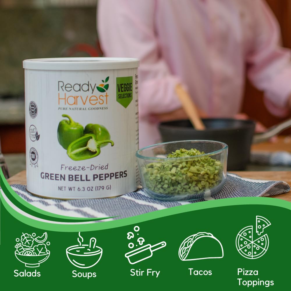 Freeze Dried Green Bell Peppers - 6.3oz #10 Can | 25-Year Shelf Life Survival Food | Pantry Staples, Emergency Food Supply | Perfect for Camping, Hiking & Disaster Preparedness
