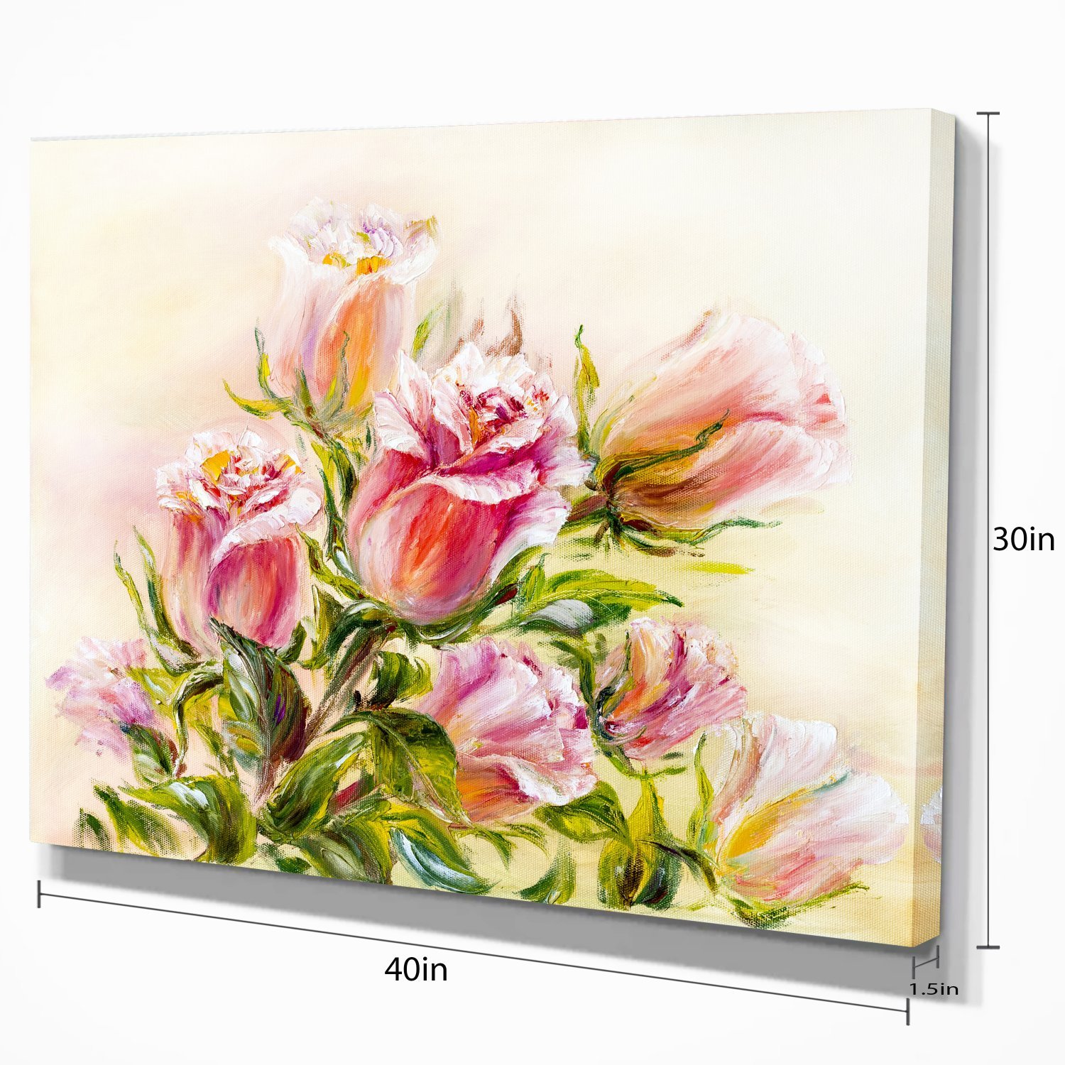 Hand-Painted Rose Oil Floral Art Canvas Print - Elegant Home Decor for Living Room, Bedroom & Office
