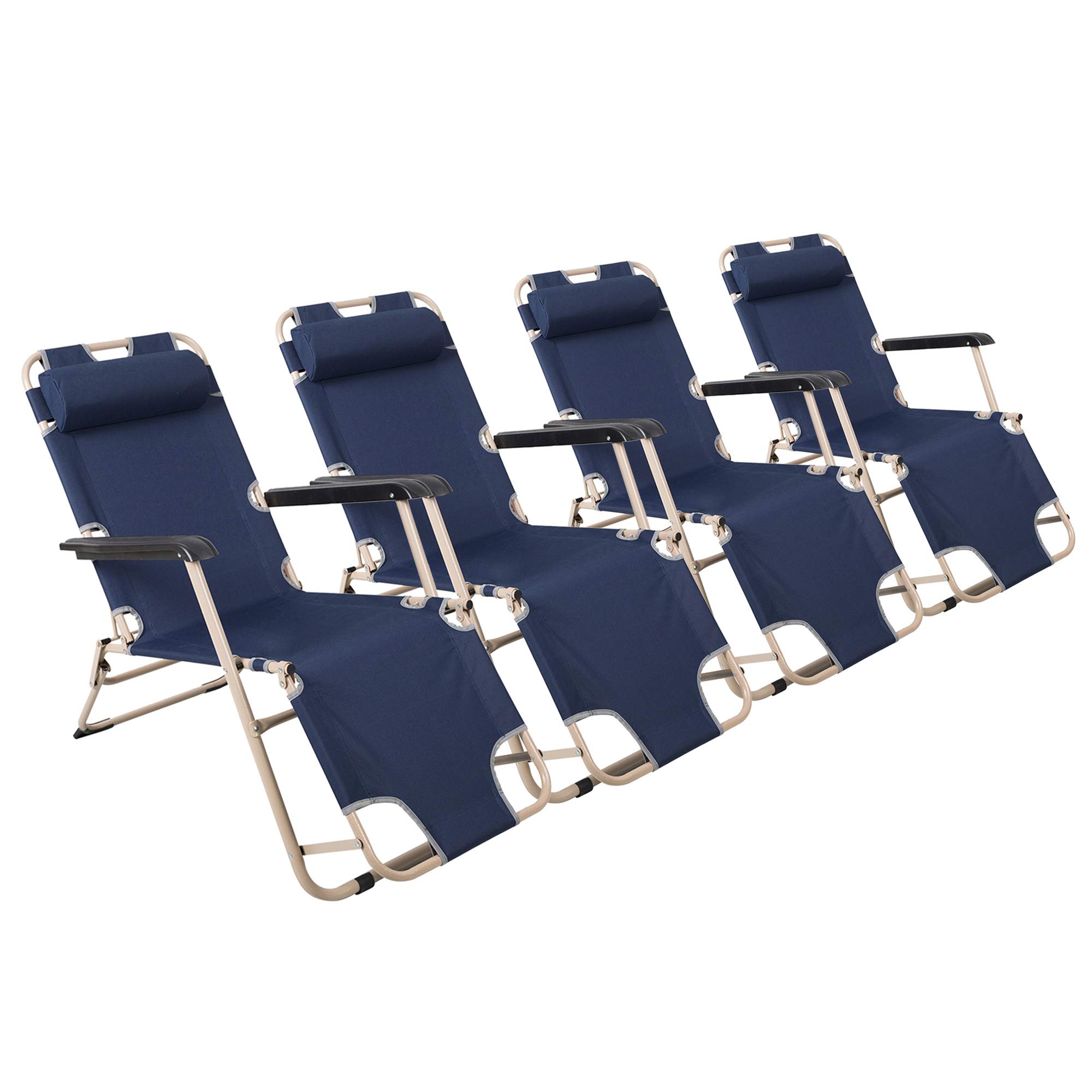 4 Pack Portable Chaise Lounge Chair - Lightweight Folding Outdoor Recliner for Camping, Beach, Pool - 60