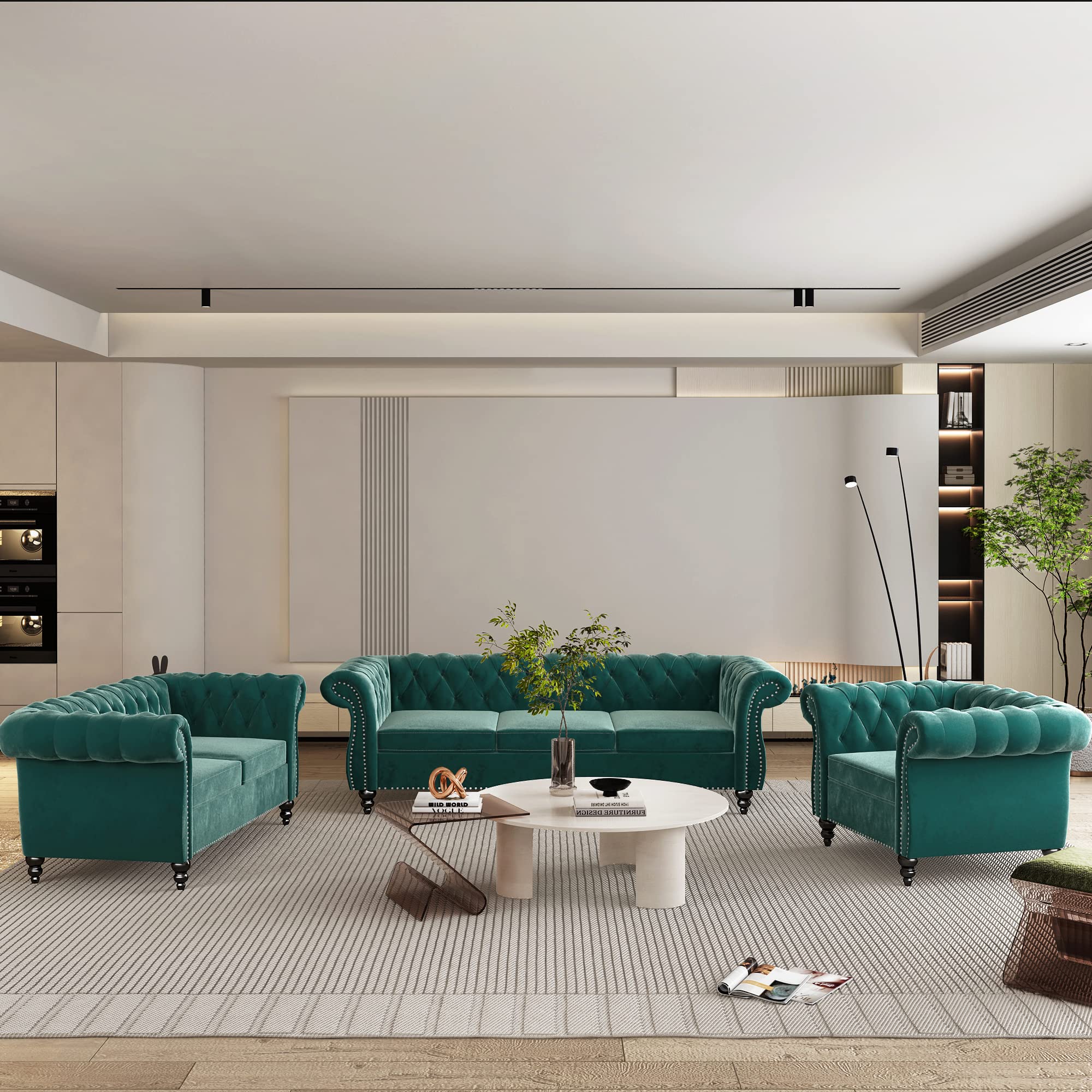 QHITTY Modern Velvet Chesterfield Accent Chair - Tufted Back Upholstered Living Room Furniture in Green | Perfect for Home Office, Lounge & Reading Nook