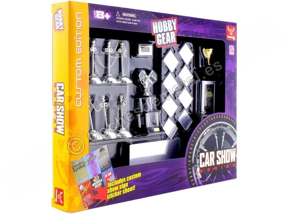 Phoenix Toys 1/24 Scale Model Car Trophy & Accessories Set - Winner's Collection for Car Shows & Competitions | Perfect for Display Cases, Awards Ceremonies, and Collector Showcases