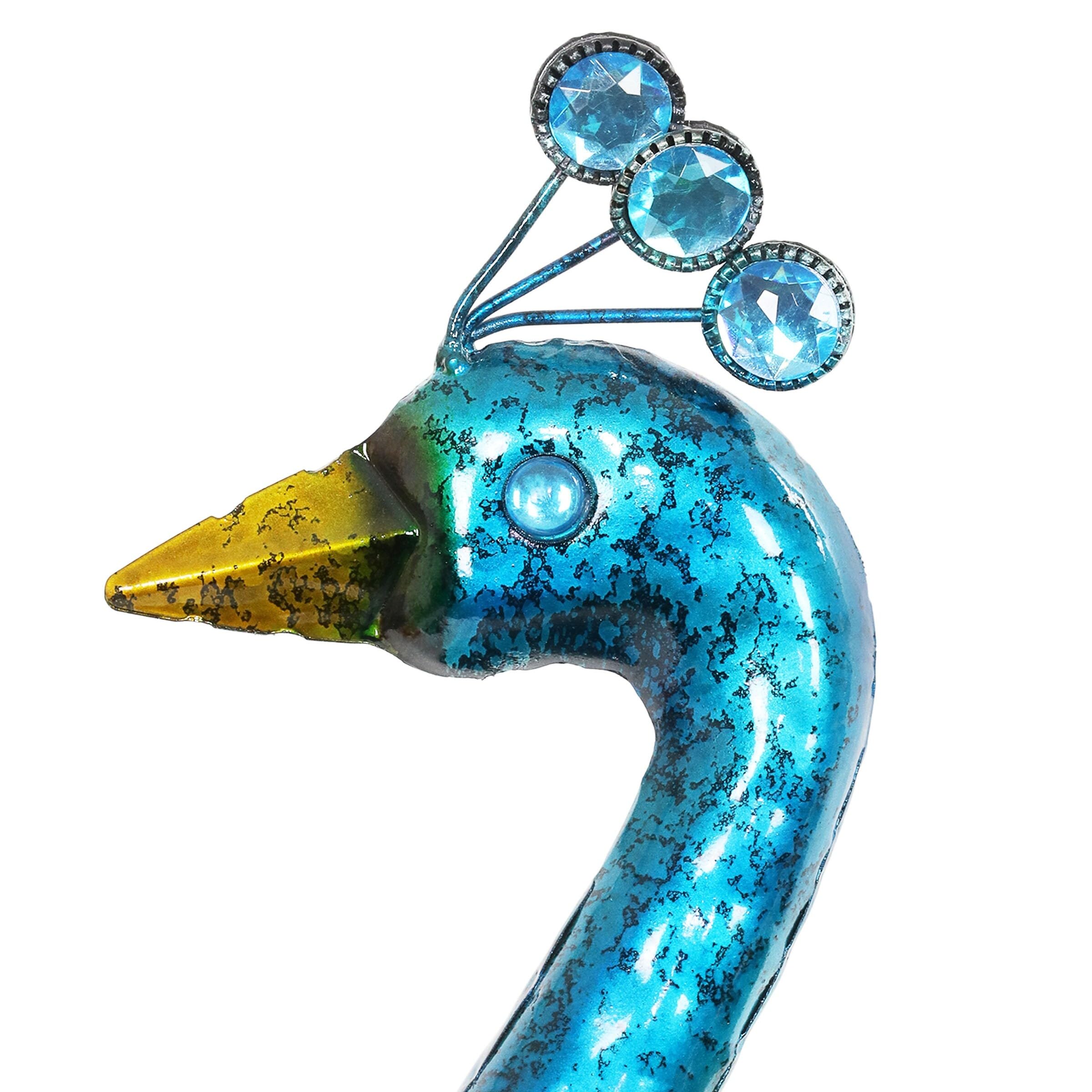 Exhart Metallic Peacock Garden Statue - Hand Painted Outdoor Decor, 15 x 24 Inch - Elegant Yard & Patio Decoration for Gardens, Lawns & Outdoor Spaces