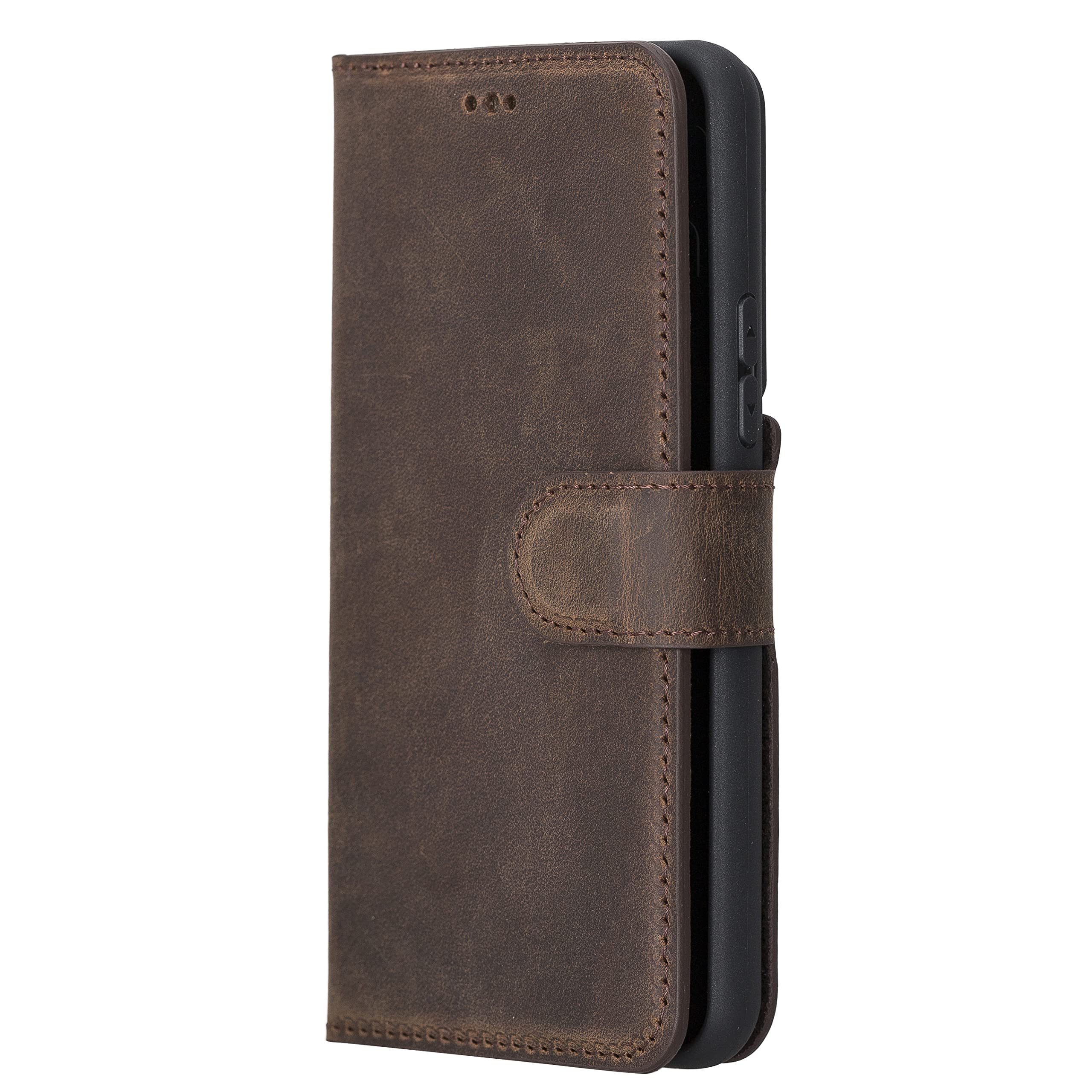 Premium Full Grain Leather Samsung Galaxy S22 Wallet Case - Detachable Magnetic Flip Cover with Kickstand & Card Holder (Brown) | Perfect for Business Professionals & Travelers