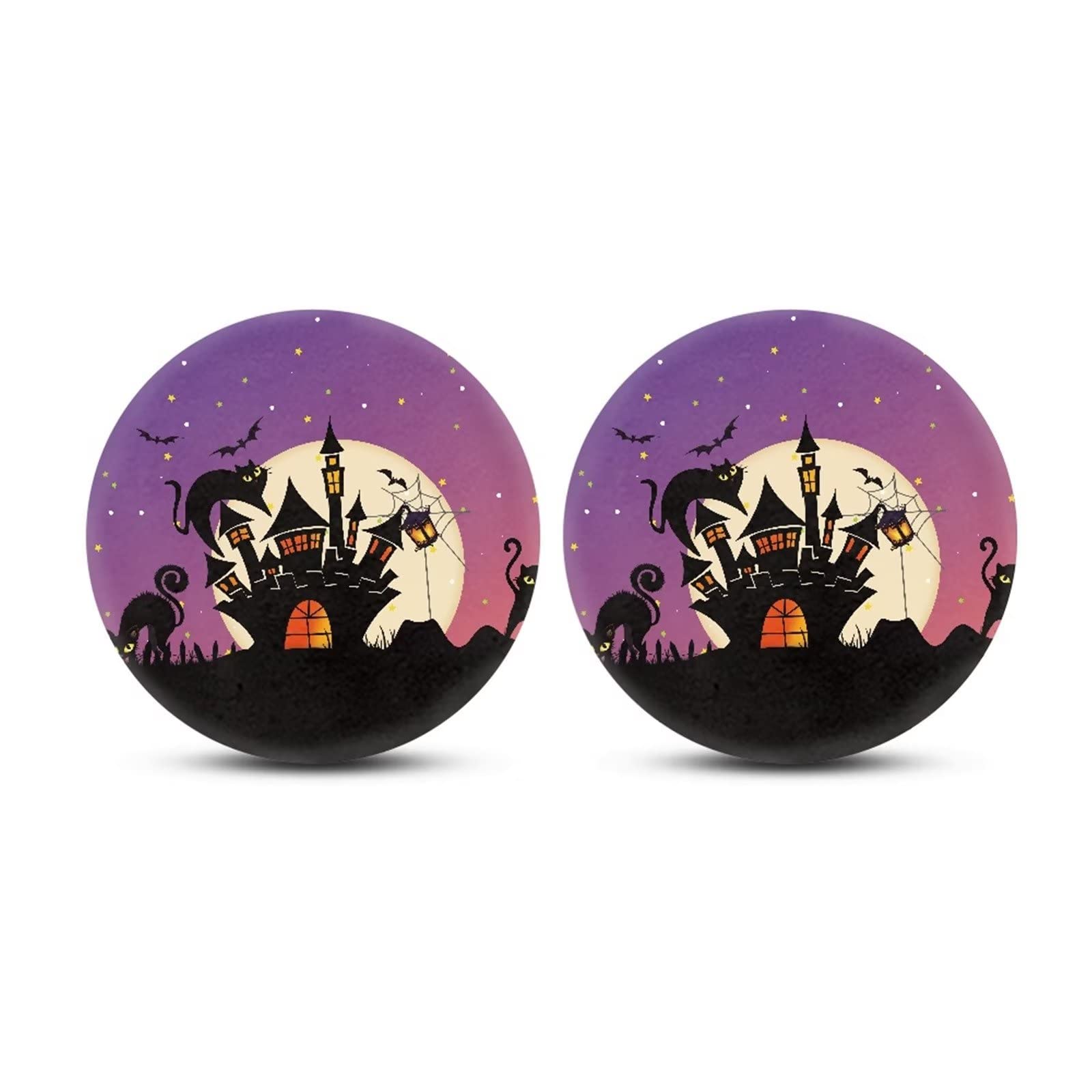 Halloween Car Coasters Set of 2 - Absorbent Anti-Slip Cup Holders with Rubber Backing for Women & Men | Black Cat & Ghost Decorations | Universal Interior Car Accessories | Perfect for Halloween Parties, Road Trips & Daily Commute