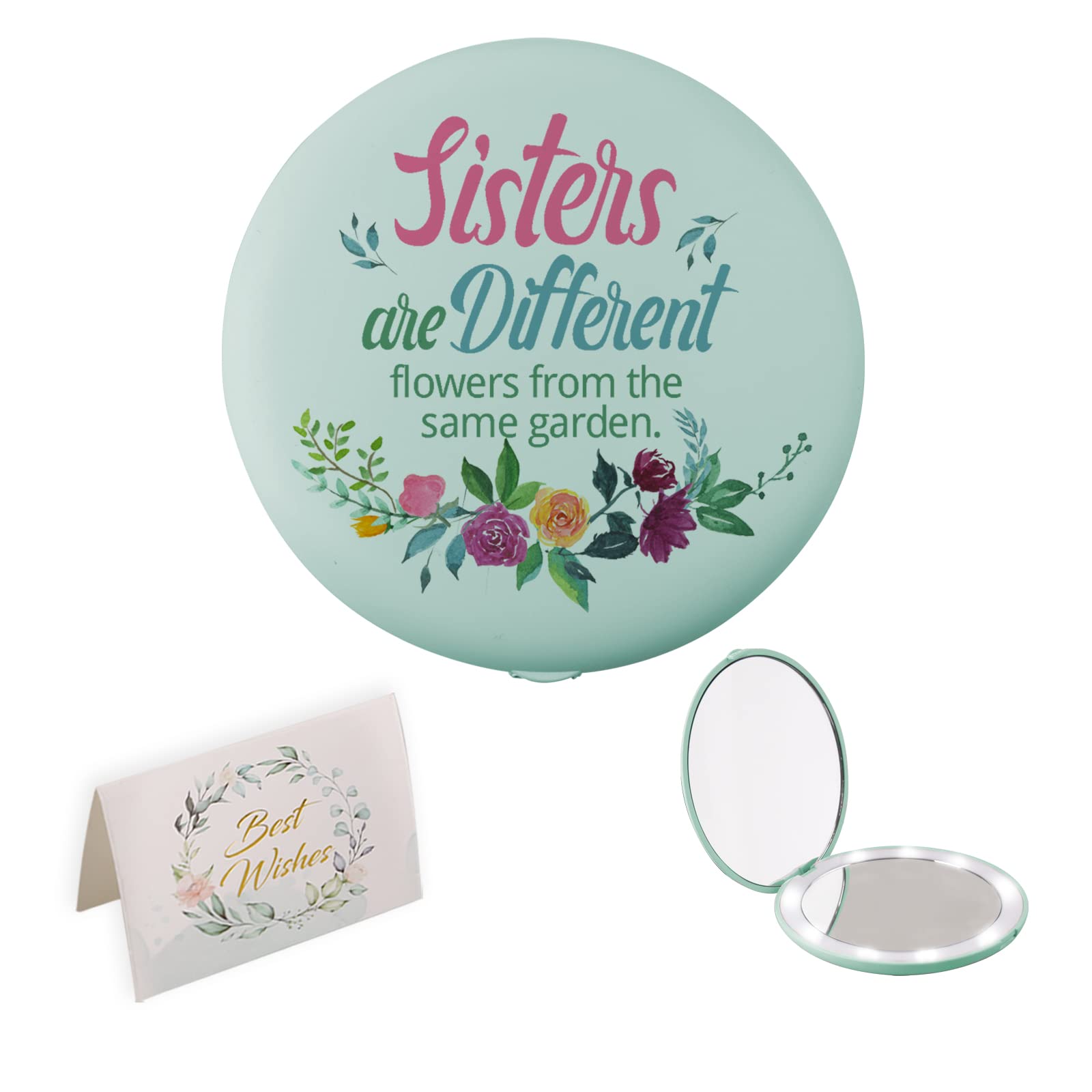 Elegant Compact Mirror for Sisters - Perfect Makeup Mirror Gift for Her, Graduation, Birthday & Best Friend (Cyan) | Portable Vanity Mirror for Travel, Home & Office Use