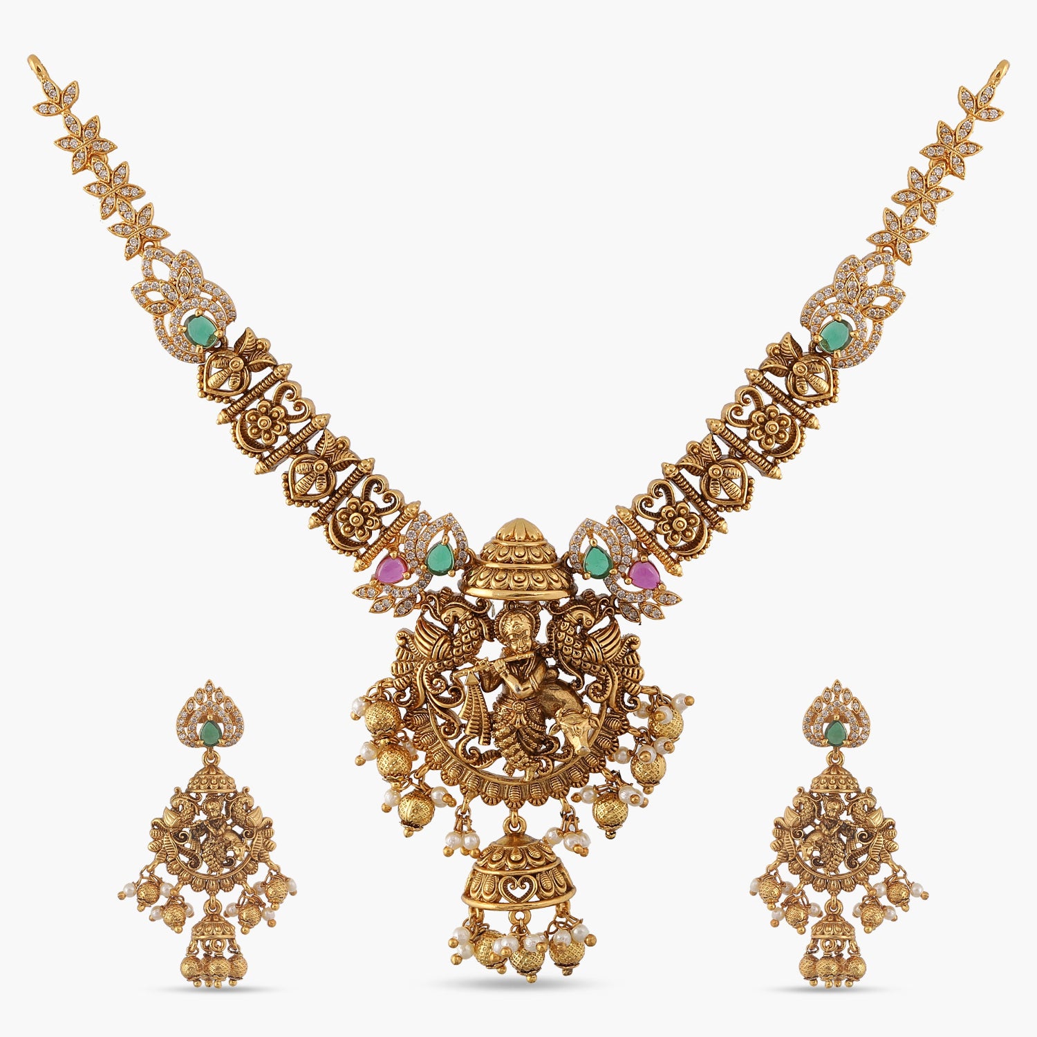 Antique Krishna Necklace Set - Handcrafted Indian Jewelry for Women - Perfect for Festivals, Weddings & Spiritual Occasions