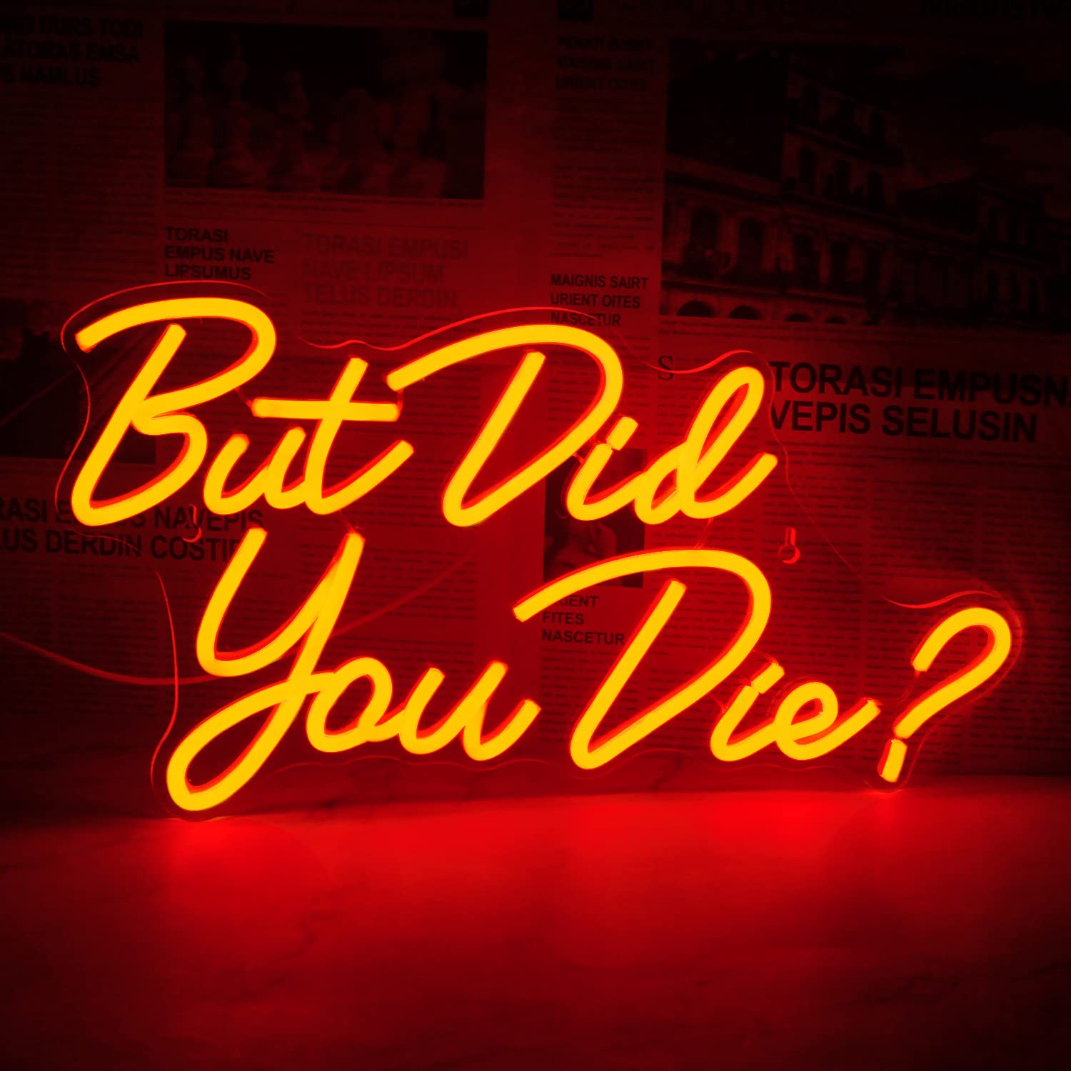 Vintage Red LED Neon Sign - 'But Did You Die' Wall Art for Home & Office Decor | USB-Powered Neon Light for Bedroom, Gym, Bar & Game Room | Unique Dorm & Man Cave Lighting