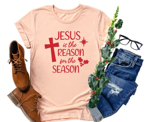Jesus Is The Reason For The Season T-Shirt - Women's Plus Size Faith-Based Christmas Shirt, Christian Religious Holiday Tee, Nativity Xmas Gift for Stocking Stuffers - Perfect for Church Gatherings & Holiday Celebrations