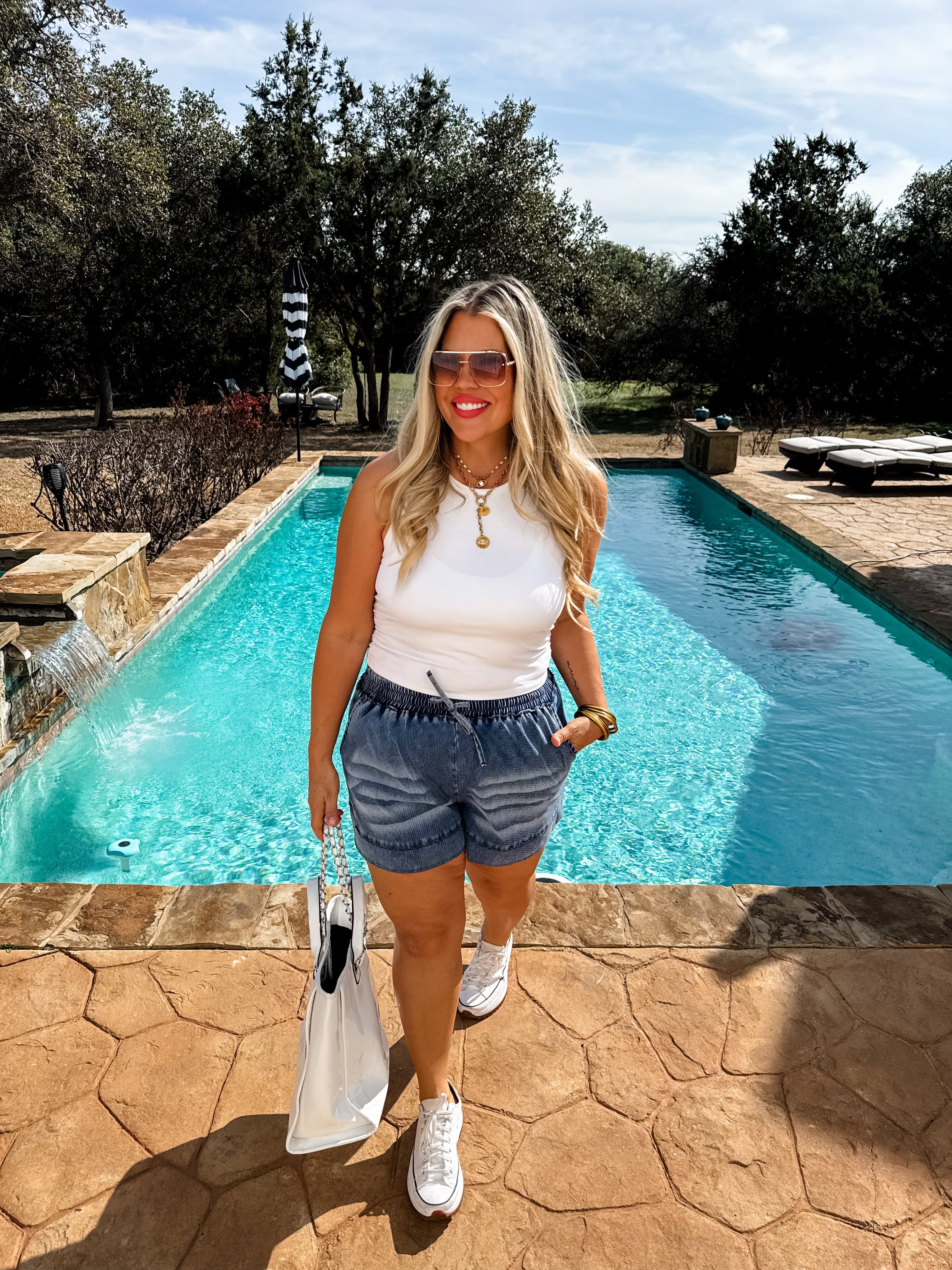 PREORDER: Drift Away Denim Shorts for Women - High Waisted Distressed Denim Shorts | Comfortable & Stylish Summer Shorts for Casual Wear, Beach, and Outdoor Activities