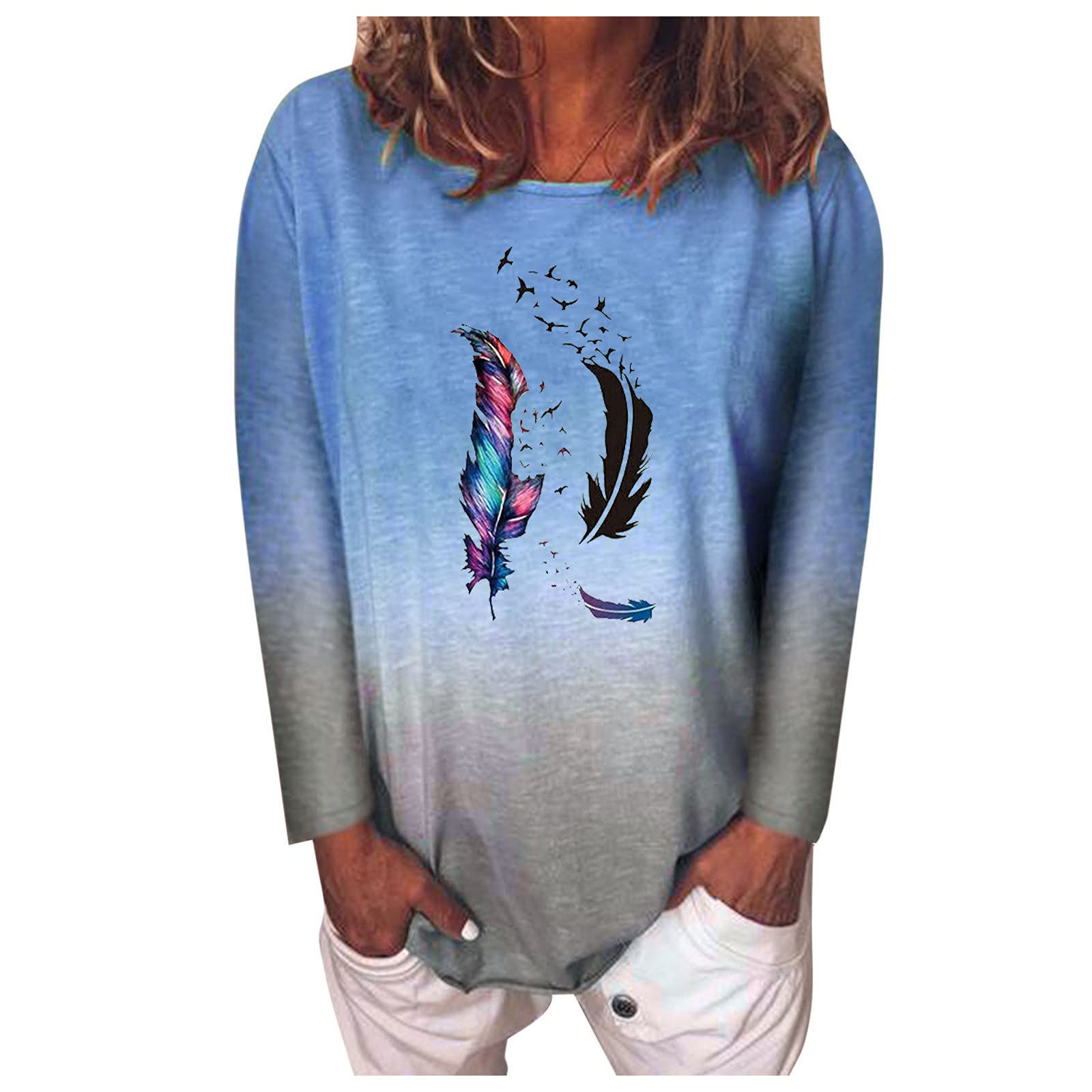 Women's Long Sleeve Casual Blouse - Gradient Color Basic Shirt for Parties, Athletic Wear & Everyday Outfits | Perfect for Work, Date Nights and Gym Sessions