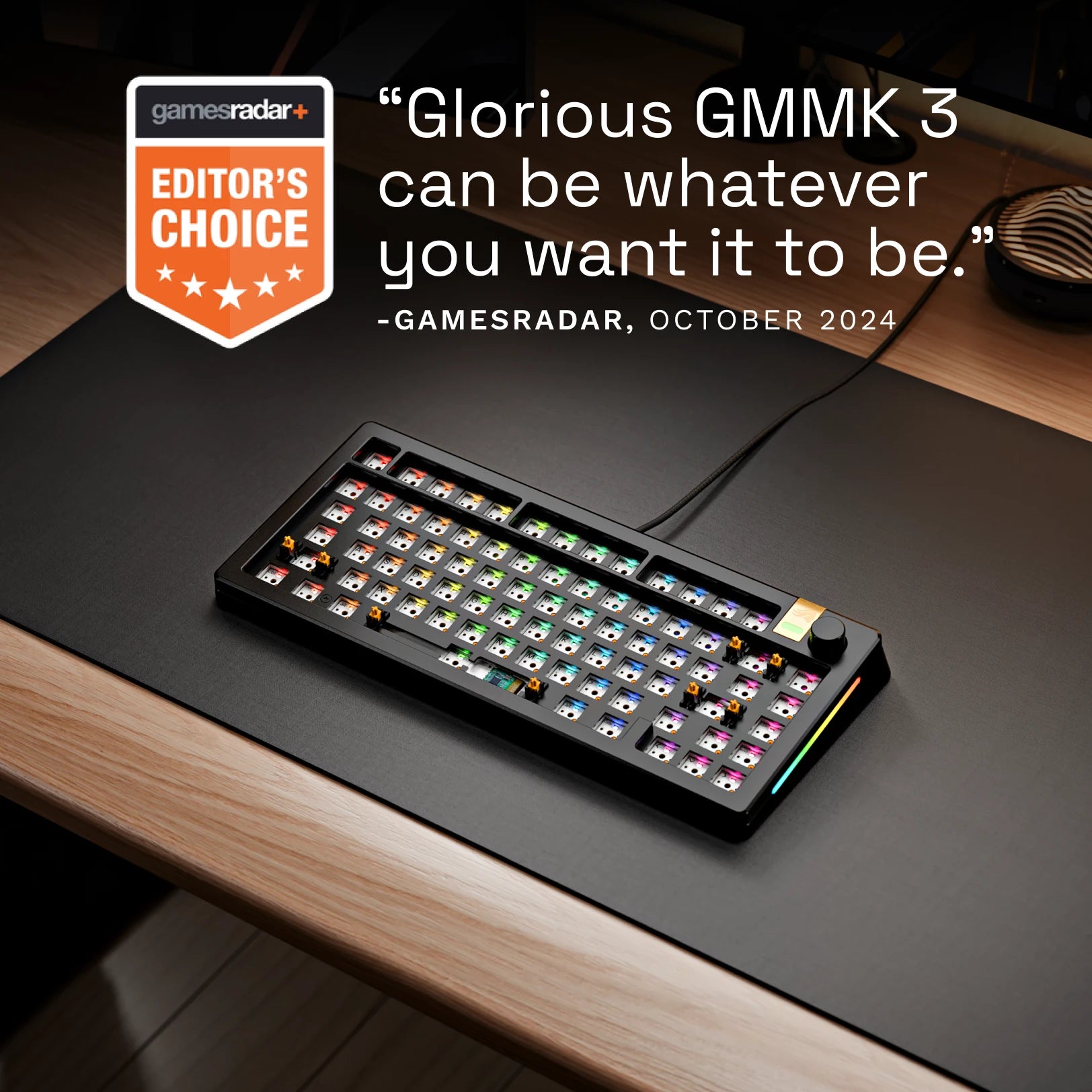 GMMK 3 PRO HE Barebones Mechanical Keyboard - 60% Hot-Swappable PCB, RGB Backlit, Aluminum Frame for Gaming & Typing - Perfect for Esports, Office Work & Programming