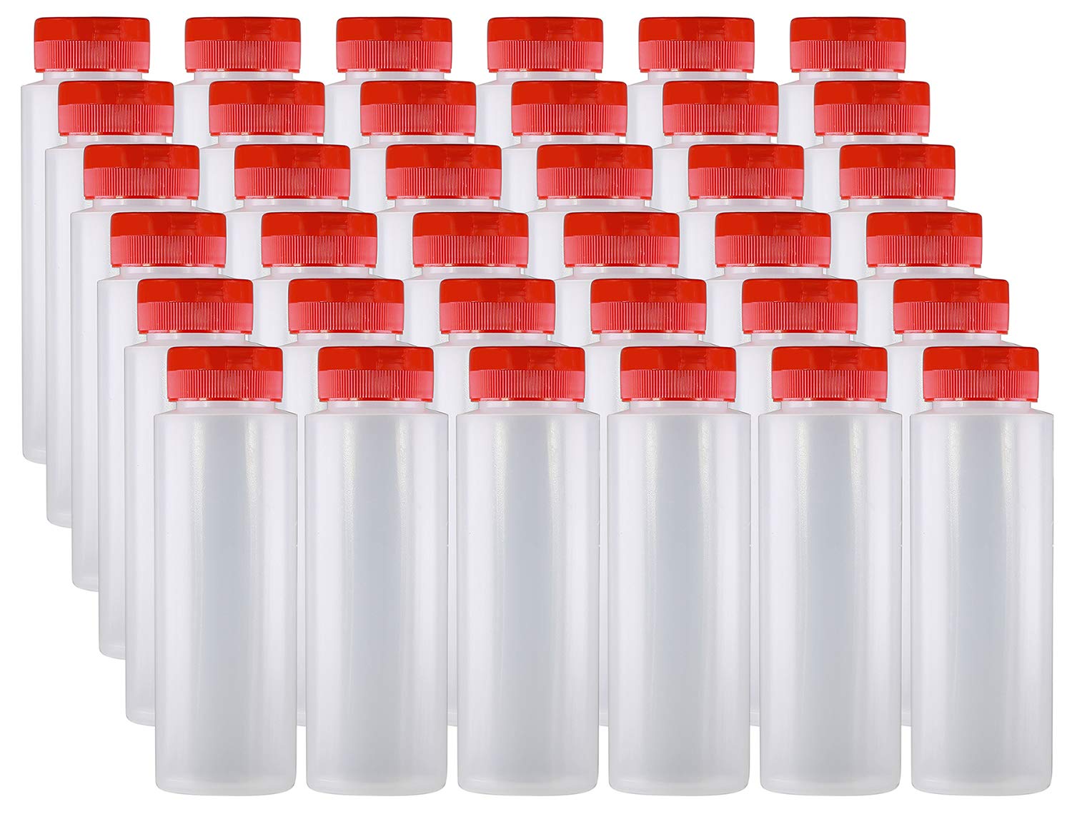 Pinnacle Mercantile 8 oz Plastic Condiment Bottles with Red Flip Top Cap - Set of 60 Empty Squeeze Bottles for Ketchup, Mustard, BBQ Sauce - Perfect for Restaurants, Catering & Home Kitchen Use