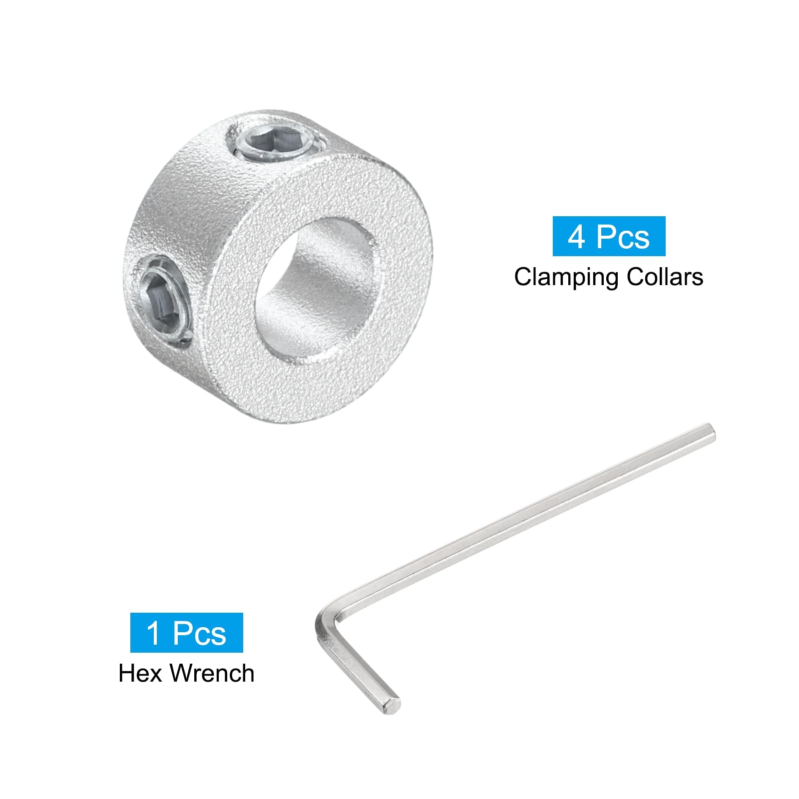 uxcell 4pcs Aluminum Alloy Set Screw Shaft Collar for 6mm Shaft - 12mm OD, 6mm Thickness with M4 Set Screws & Wrench - Perfect for Machinery, 3D Printers, and DIY Projects