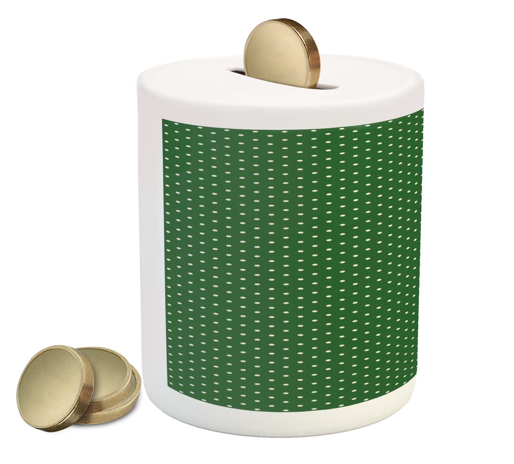 Ambesonne Christmas Piggy Bank - Retro Polka Dot Ceramic Coin Bank in Green & White for Holiday Savings | Perfect Gift for Kids & Adults | Christmas Decor & Money Saving Box