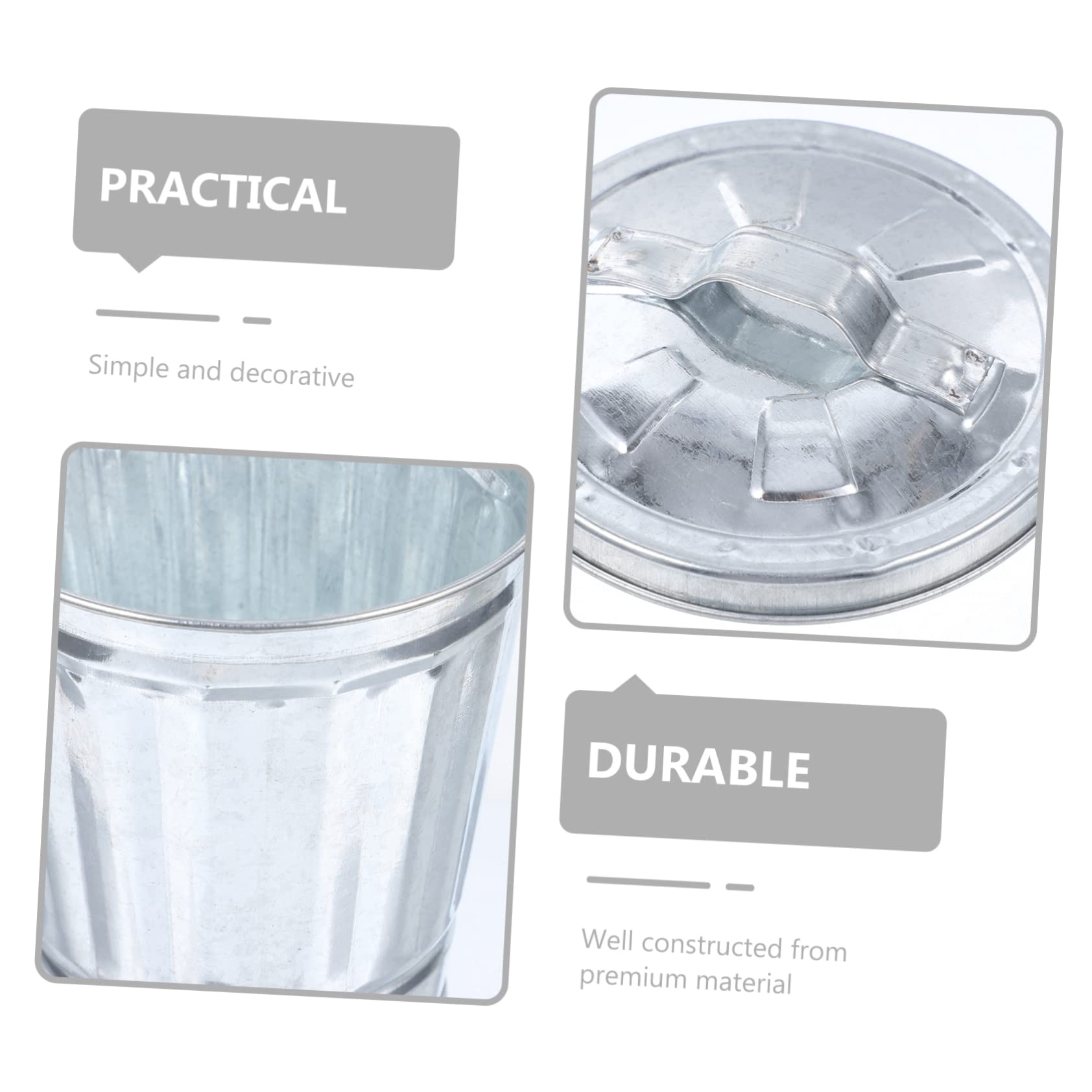Galvanized Metal Trash Can - Sturdy Tin Bucket for Office & Home Use, Desktop Wastebasket for Paper, Recycling & Small Trash Disposal
