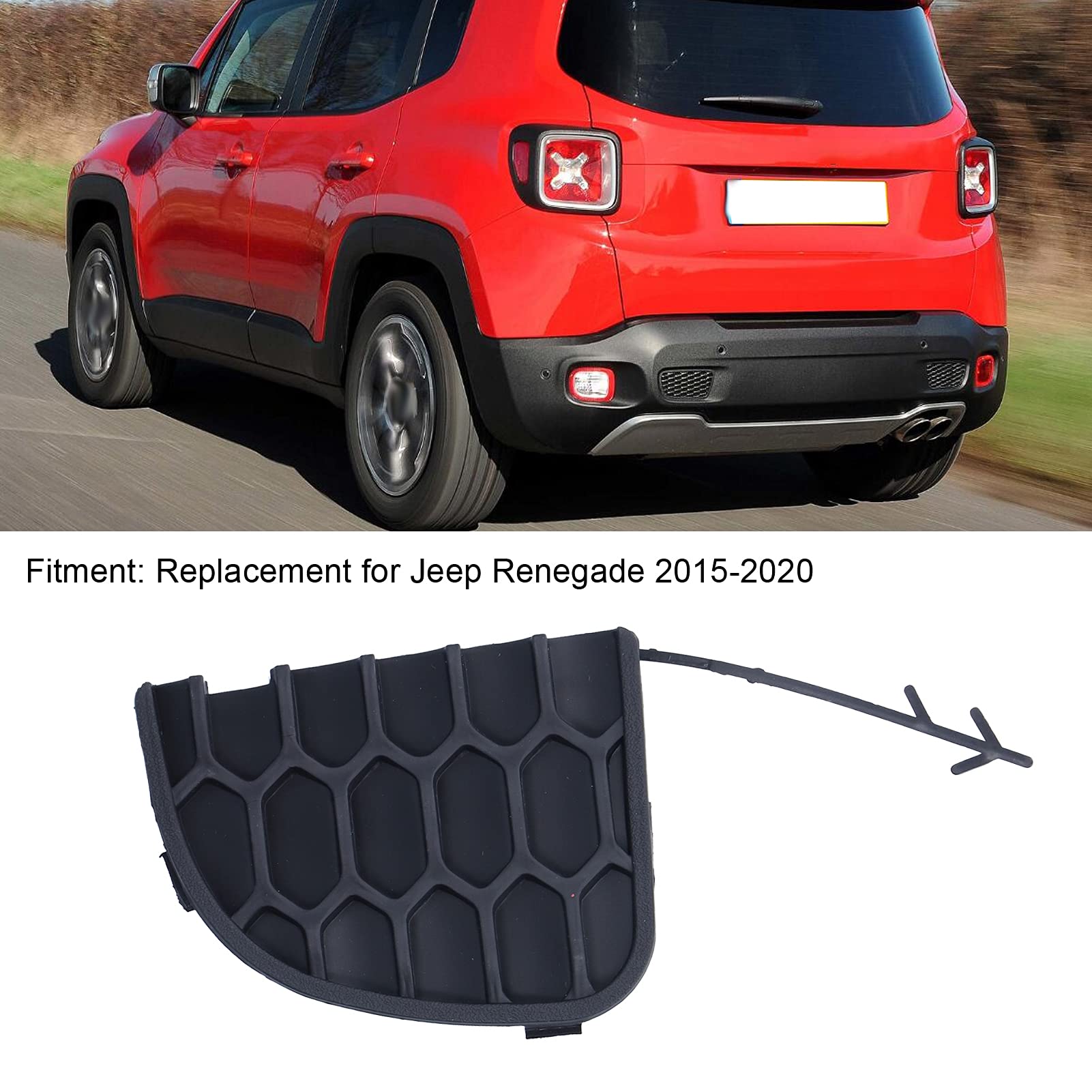 Fydun Rear Bumper Tow Hook Cover - Black Replacement for Jeep Renegade 2015-2020 | 735645726 5VW91LXHAA | Durable Protection & Stylish Upgrade for Off-Road Adventures