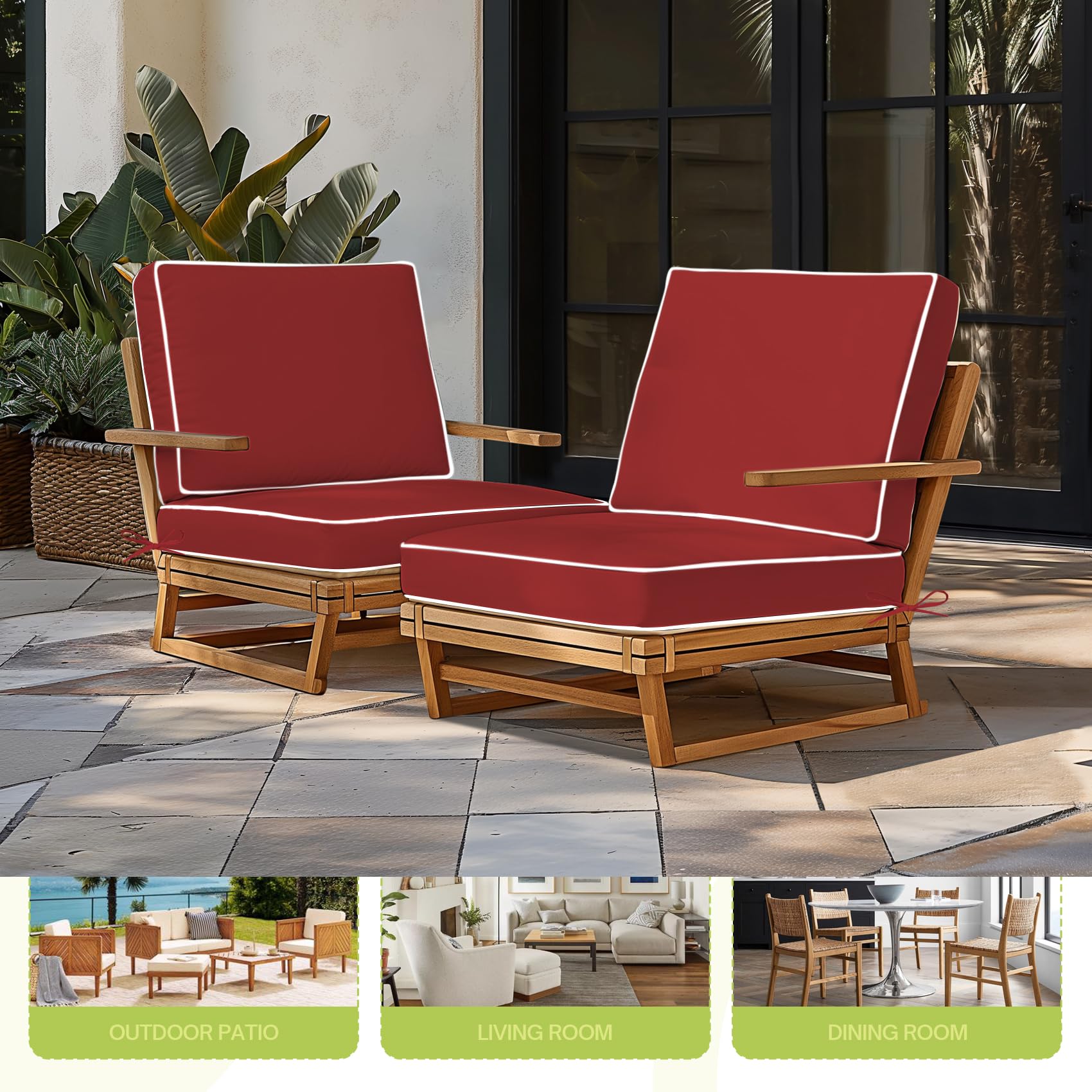 Premium Outdoor Chair Cushions Set of 2 - 20x20 Inch Waterproof Patio Seat Cushions with Hidden Zipper, All-Weather Durable Furniture Cushions for Garden, Poolside, Deck & Backyard Relaxation