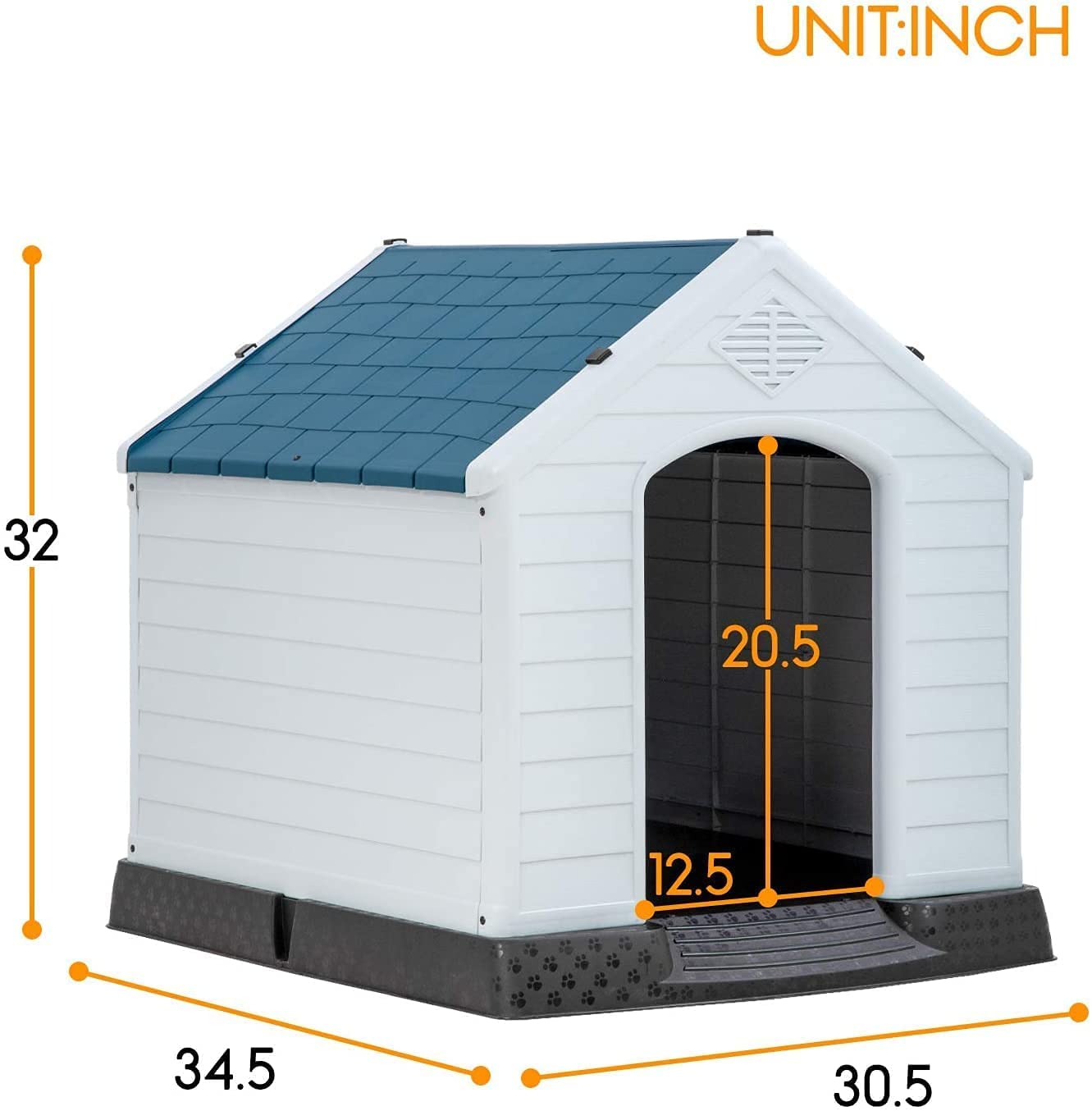 **Waterproof & Ventilated Outdoor Dog House for Large Dogs - All-Weather Plastic Pet Shelter with Air Vents & Elevated Floor - Indoor/Outdoor Use for Medium to Big Dogs (32in Height) - Perfect for Backyard, Patio, or Kennel**