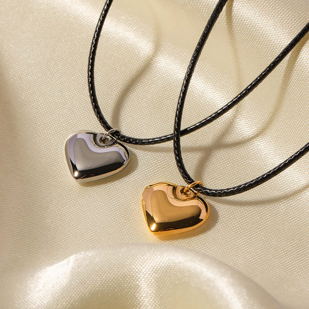 Elegant Black Cord Heart Pendant Necklace in Silver & Gold | Perfect for Valentine's Day Gifts, Anniversary Presents & Romantic Occasions | JDN009