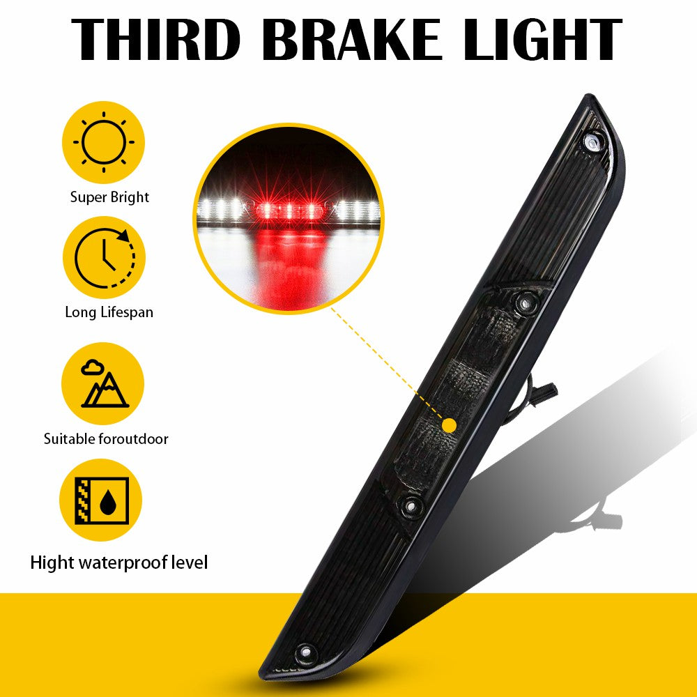 2015-2021 Ford F-Series & Ranger LED 3rd Brake Light Kit - Red LED Brake Light with White Cargo Lights & Smoked Lens - Upgrade for Pickup Trucks, Off-Roading & Night Driving