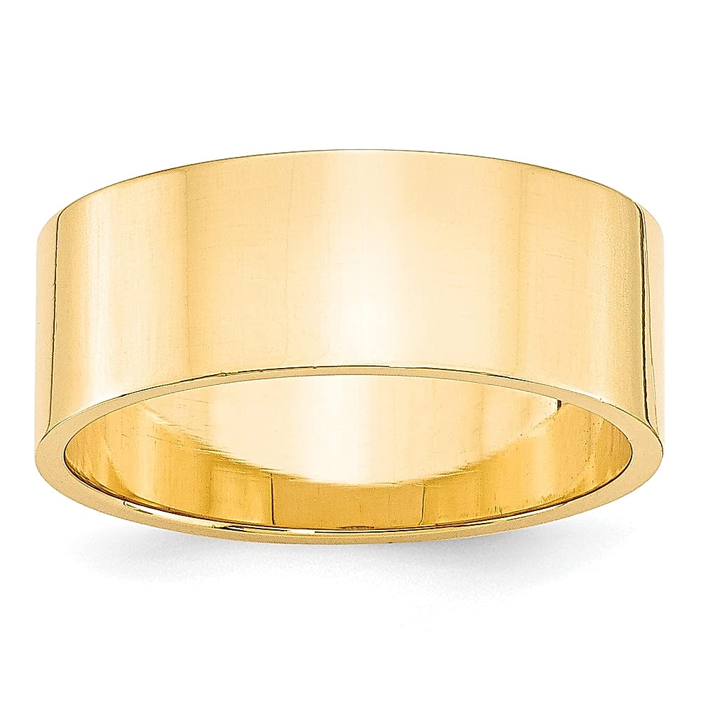 14K Yellow Gold 8mm Lightweight Flat Wedding Band for Men - Size 10 Classic Comfort Fit Ring - Durable Fine Jewelry Gift for Husband, Dad, Boyfriend - Perfect for Weddings, Anniversaries & Special Occasions