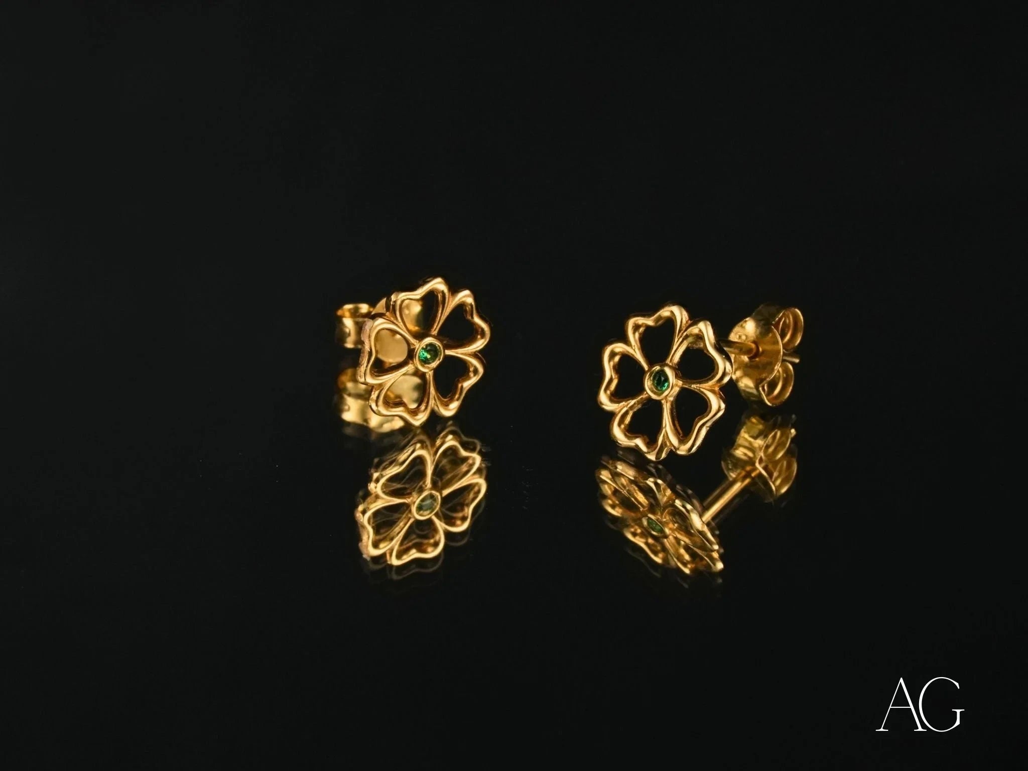 18K Gold Green Cubic Zirconia Clover Earrings for Women - Lucky Charm Jewelry for St. Patrick's Day & Everyday Wear