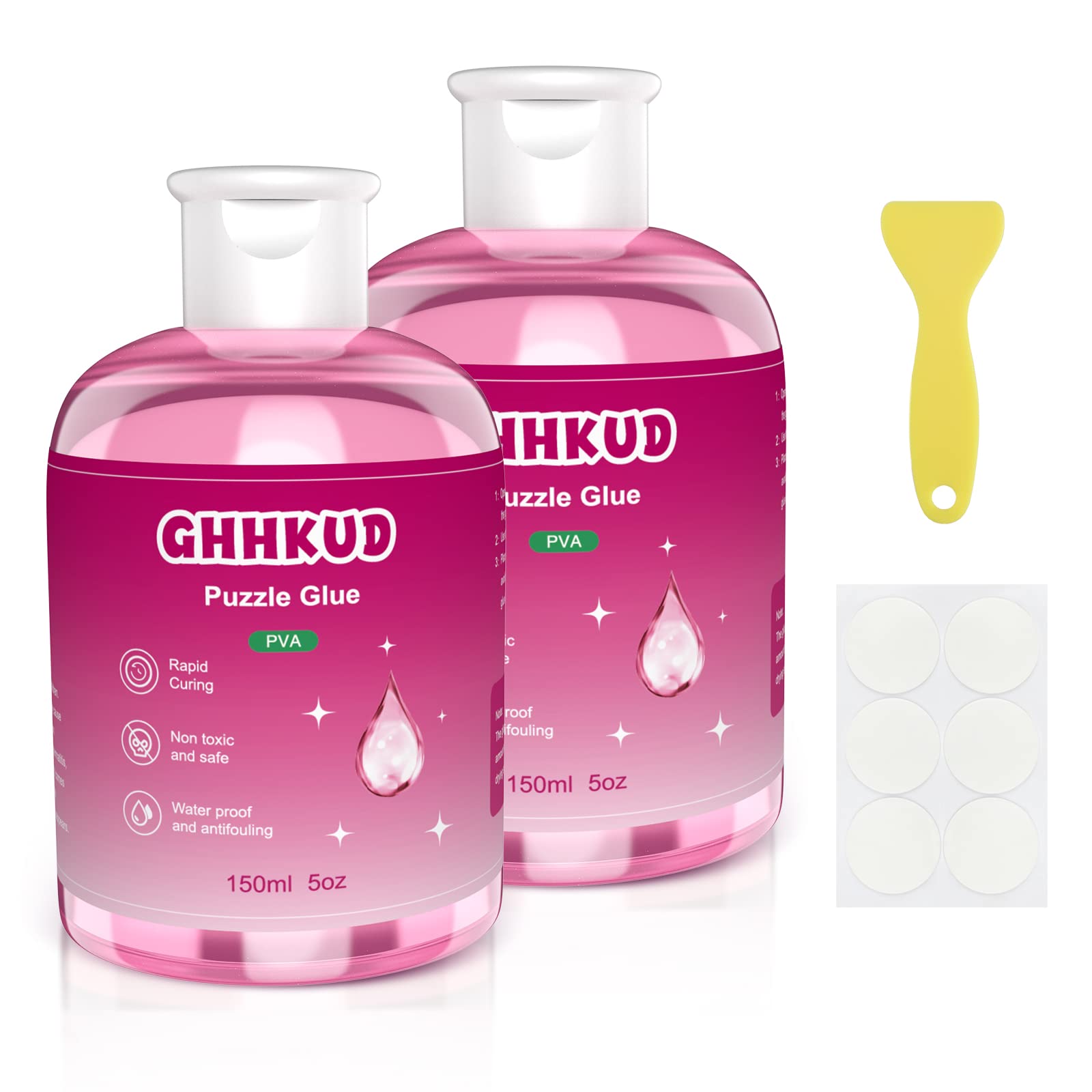 Premium 300ML Clear Jigsaw Puzzle Glue with Applicator Brushes - Non-Toxic Adhesive for Wood & Paper Puzzles (Pink) | Perfect for Preserving 1000+ Piece Puzzles, DIY Craft Projects & Family Game Nights