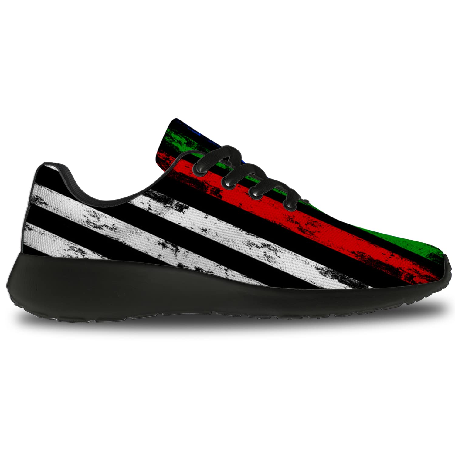 Men's & Women's Thin Blue Line Green Line Red Line Running Shoes - Patriotic American Flag Sneakers for Walking, Tennis, Jogging - Comfortable Athletic Shoes for Men Size 12 / Women Size 15 in Black - Perfect for Police Supporters, Firefighters, Military Appreciation & Patriotic Gifts