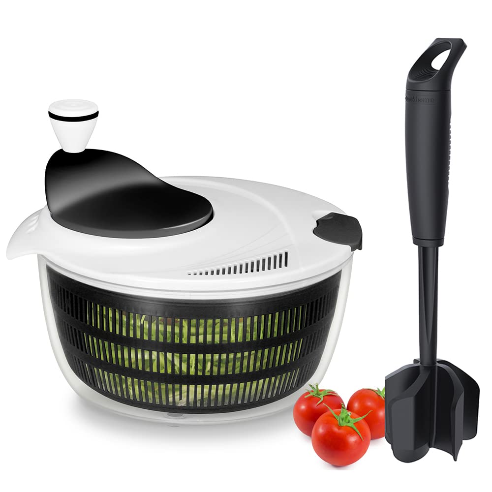 Ourokhome Salad Spinner - Lettuce Dryer, Vegetable Chopper & Manual Food Processor with Durable Rotary Washer, Compact Bowl & Colander - Perfect for Fresh Salads, Meal Prep & Healthy Cooking
