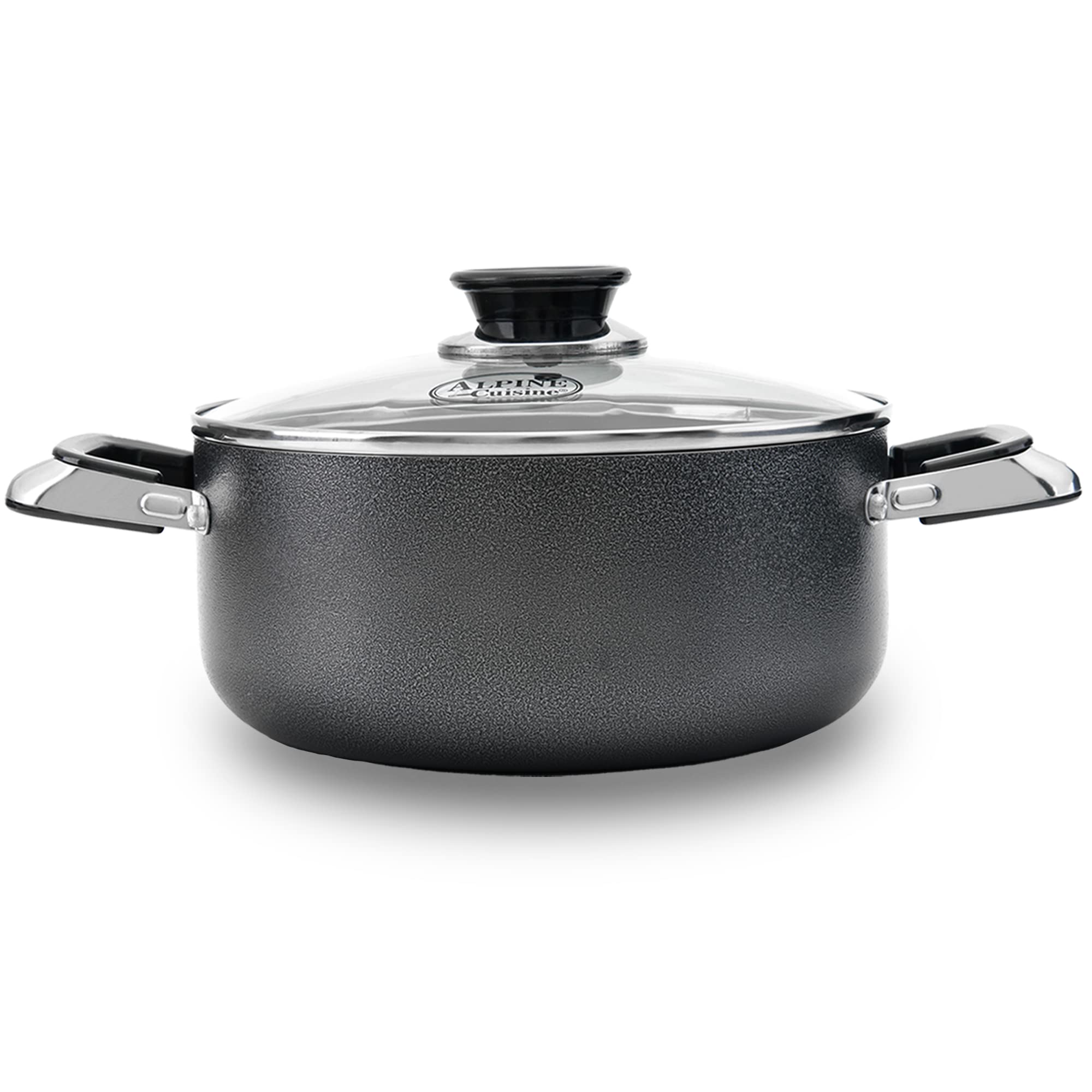 Alpine Cuisine 8.5 Quart Non-Stick Aluminum Dutch Oven with Tempered Glass Lid - Multi-Purpose Cookware for Braising, Boiling, Stewing, Soups & Pasta - Perfect for Home Cooking, Camping & Large Family Meals