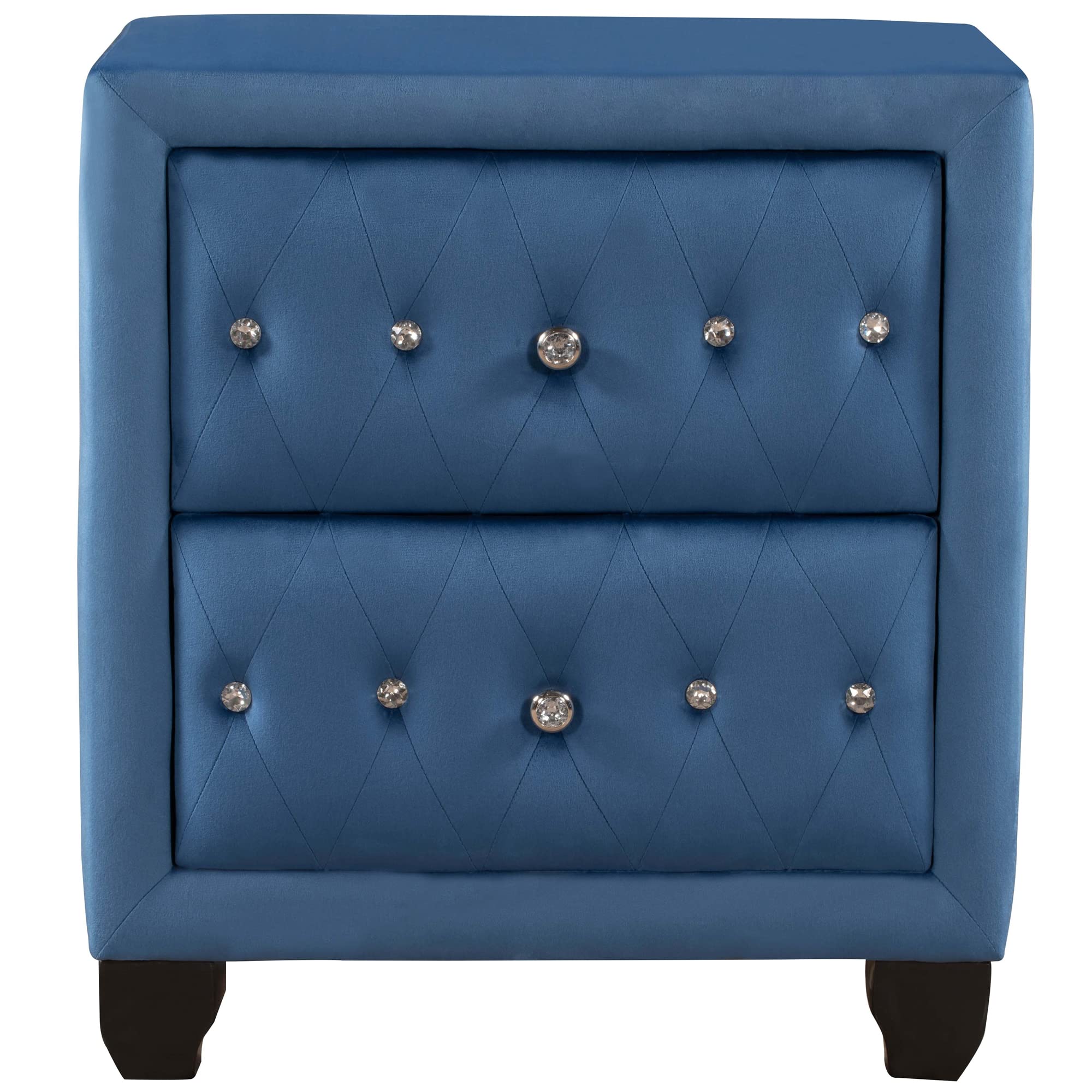 Blue Nightstand with 2 Drawers & Diamond Handle - Bedside Storage for Bedroom, Living Room