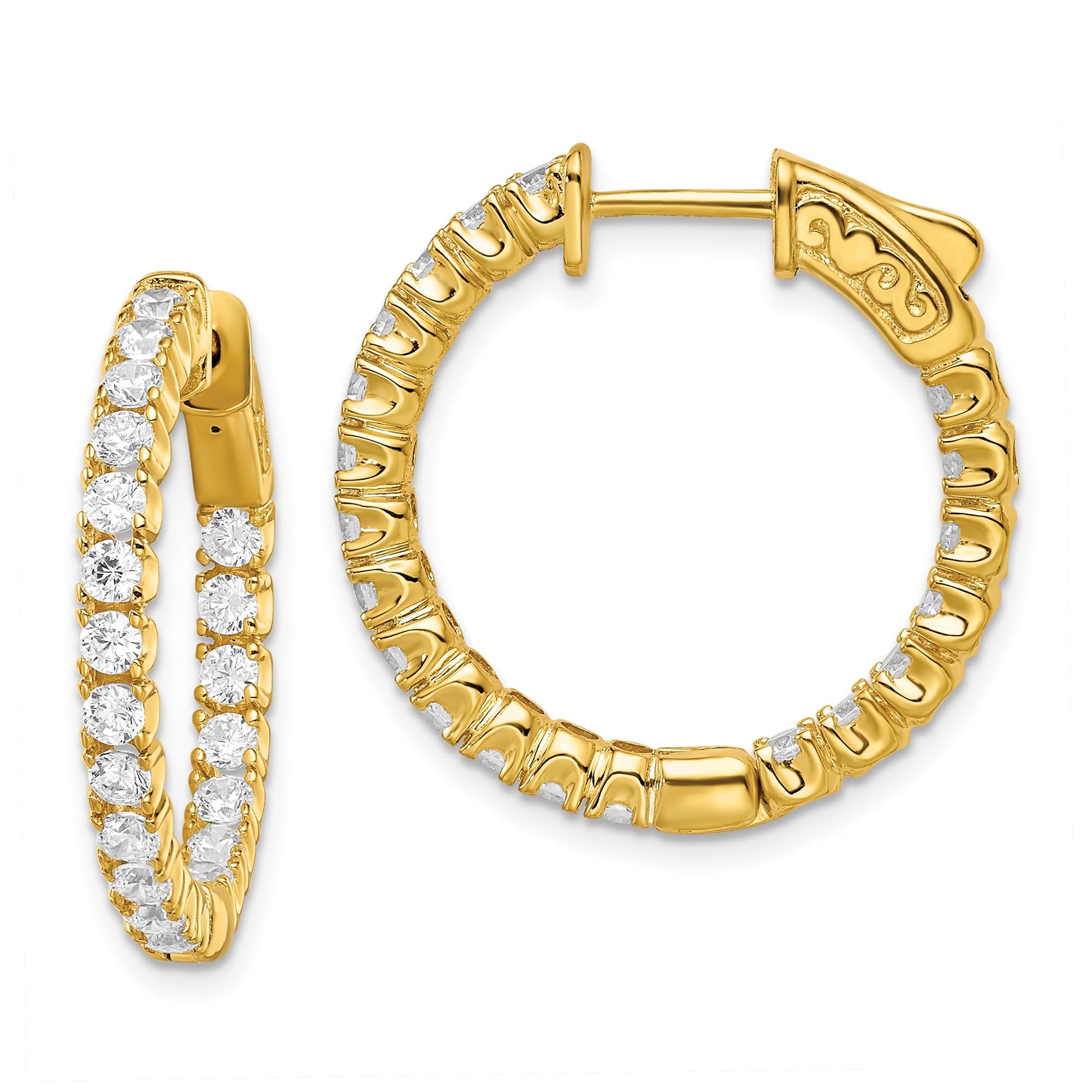 925 Sterling Silver Gold Plated 2.25mm Cubic Zirconia CZ Round Hinged Small Hoop Earrings for Women - Elegant Everyday Jewelry Gift for Birthday, Anniversary & Special Occasions
