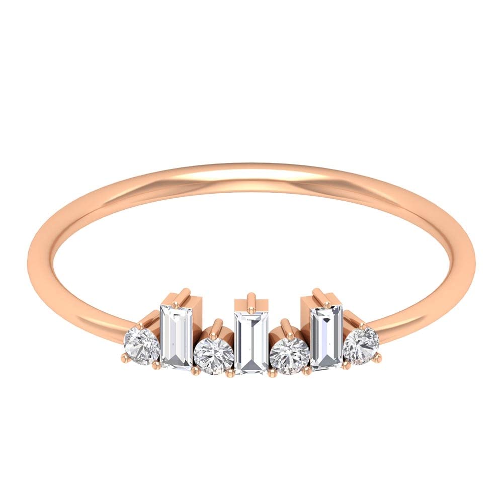 1/4 CT Moissanite Cluster Promise Ring - 14K Solid Gold Minimalist Baguette & Round Cut Certified Moissanite Engagement Ring for Women - Perfect for Anniversaries, Proposals & Special Occasions