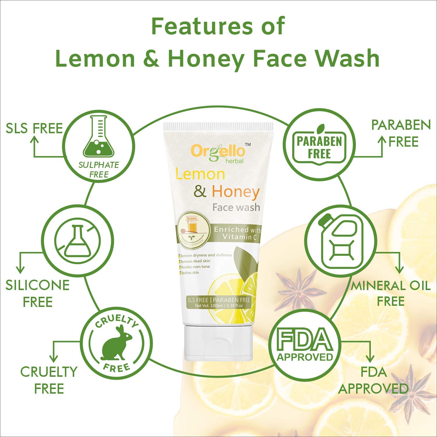 Orgello Herbal Aloe Vera Massage Gel for Face & Body - 100gm Pure Aloe Gel for Acne, Scars & Glowing Skin + Lemon Honey Face Wash (Pack of 2) - Perfect for Daily Skincare Routine & Post-Sun Care