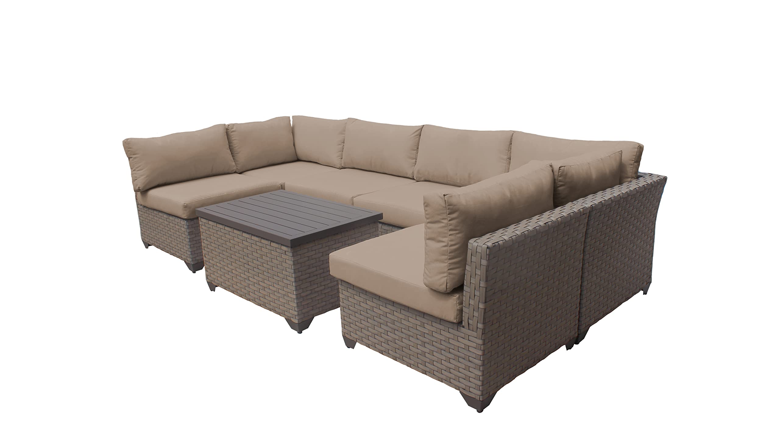 TK Classics 7-Piece Monterey Outdoor Wicker Patio Furniture Set in Wheat - Durable Rattan Sofa Set with Coffee Table for Backyard, Poolside & Garden Relaxation