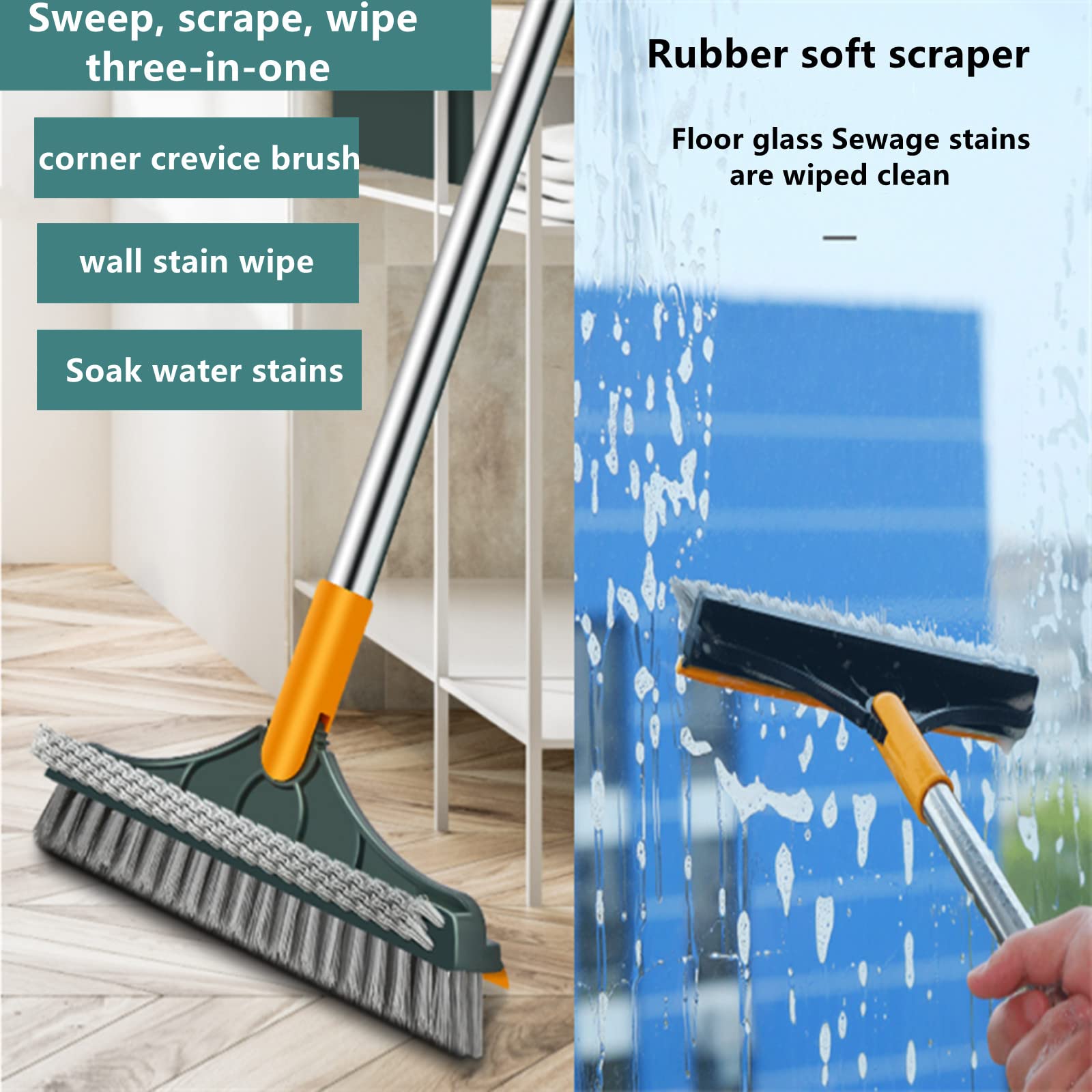 Upgraded 3-in-1 Multi-Surface Cleaning Brush - Adjustable V-Shape Scrub Brush with 180° Rotating Removable Head & Flat Brush - Perfect for Floors, Bathrooms, Kitchens, RVs, Tiles, Grout & Hard-to-Reach Areas - Heavy Duty Cleaning Tool for Home & Outdoor Use