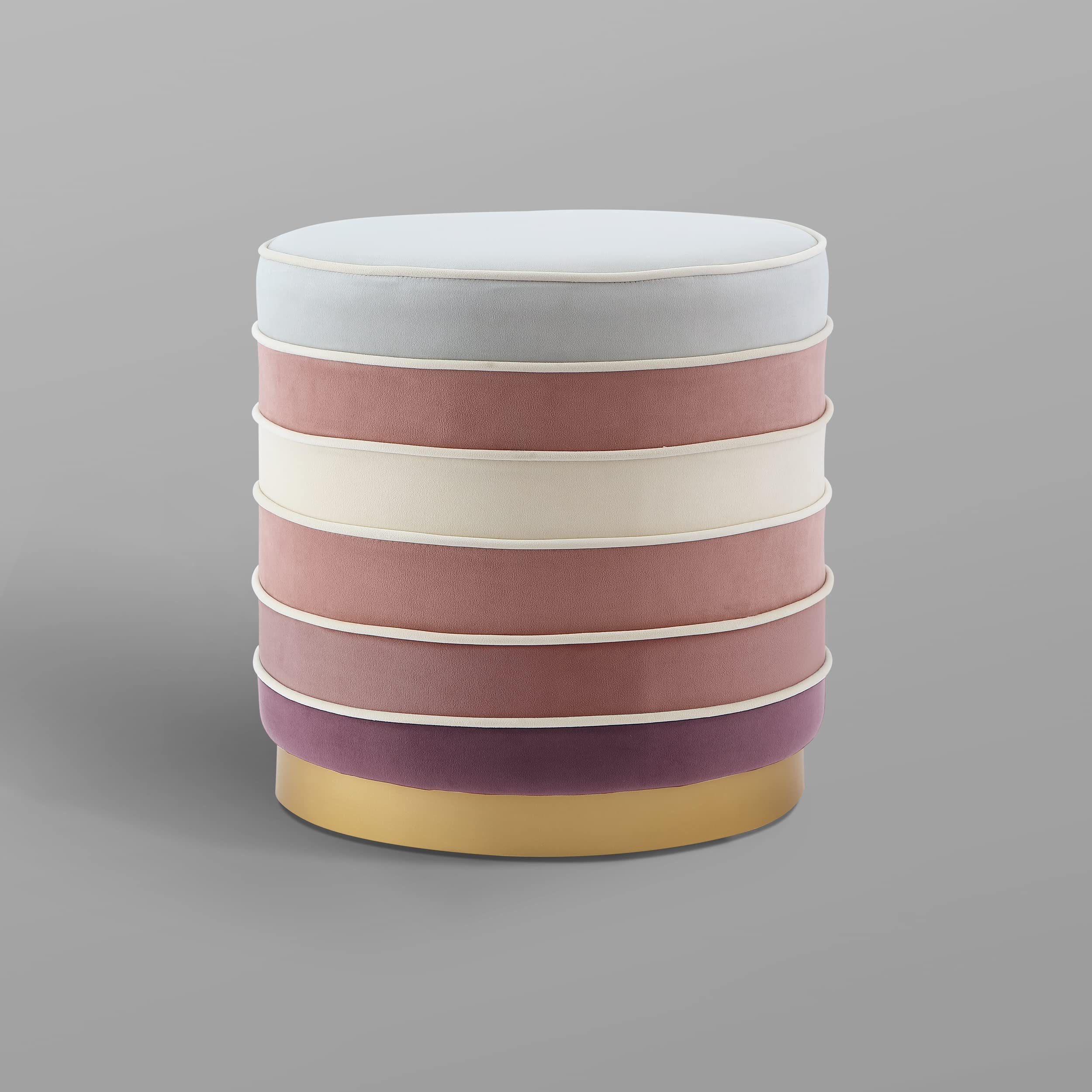 Nicole Miller Blush Velvet Ottoman with Matte Metal Base - Cory Design Multi-Layered Footstool for Living Room, Bedroom & Home Decor