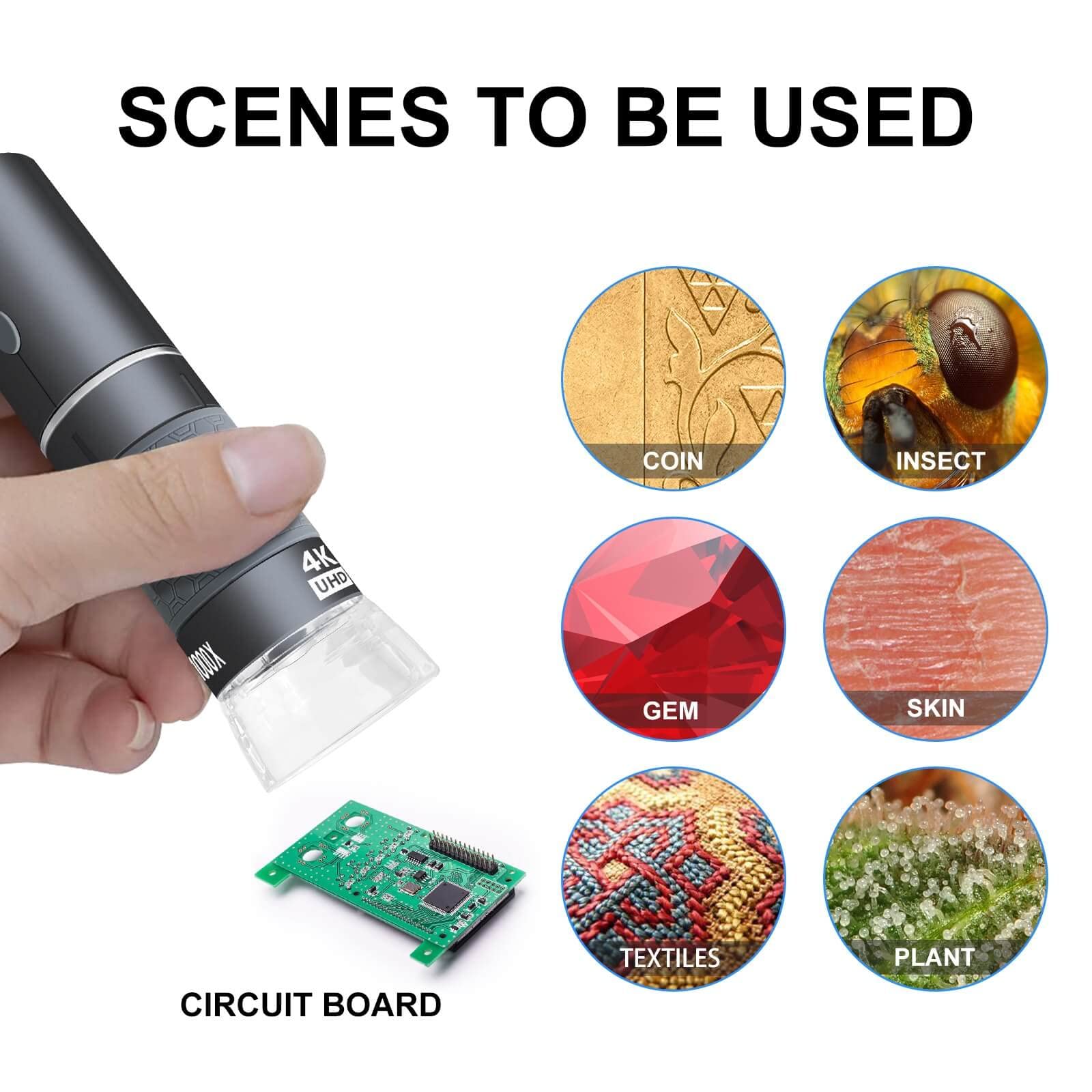 4K WiFi Digital Microscope 50-1000X Magnification - Wireless USB Microscope Camera Compatible with iPhone, Android, PC, iPad, Mac, Linux | Perfect for Coin Collecting, Jewelry Inspection, PCB Repair & Science Education