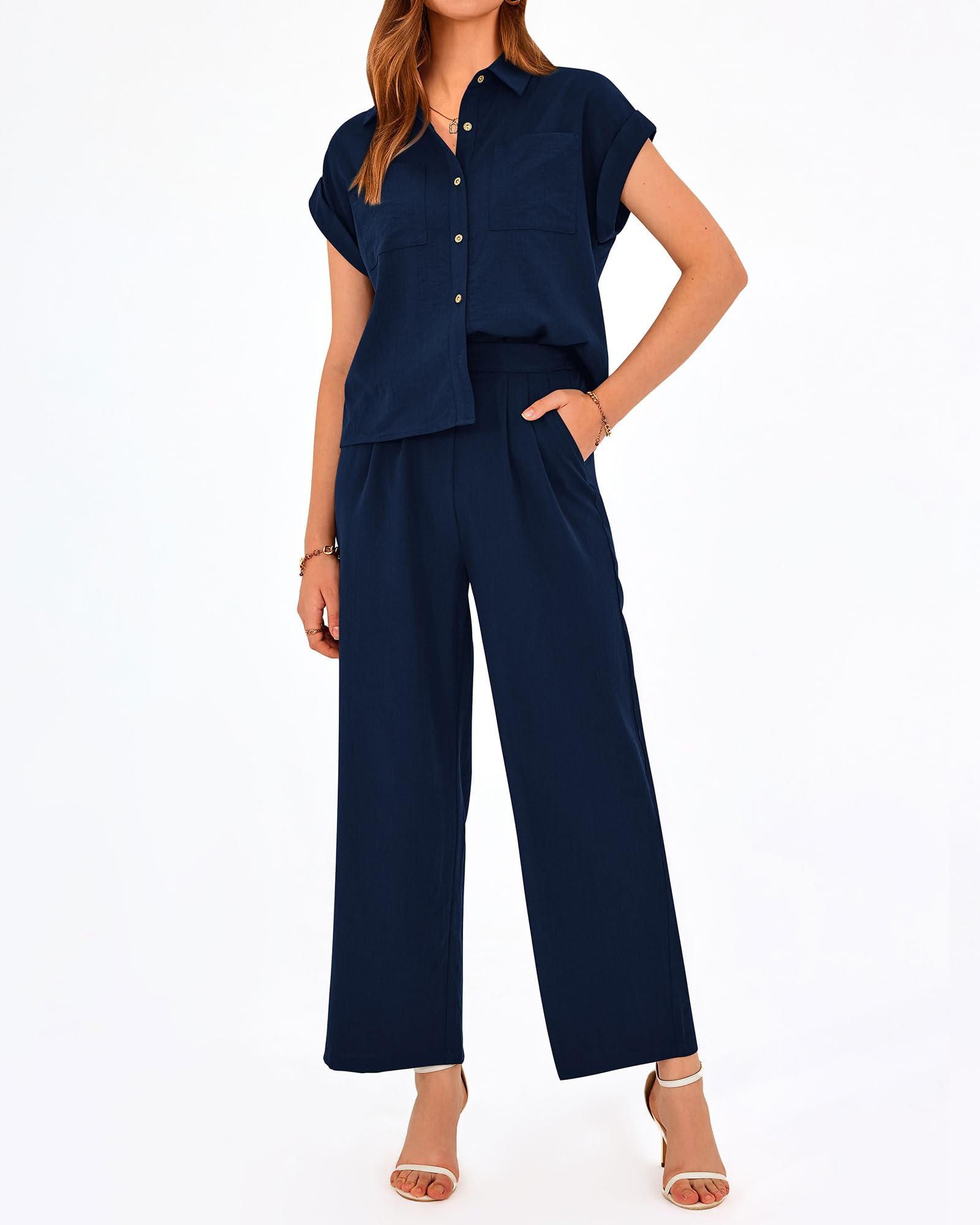 PRETTYGARDEN Women's 2-Piece Summer Outfit Set - Cap Sleeve Top & Palazzo Pants for Casual, Vacation & Travel | Dressy Lounge Wear for Beach, Brunch & Date Nights