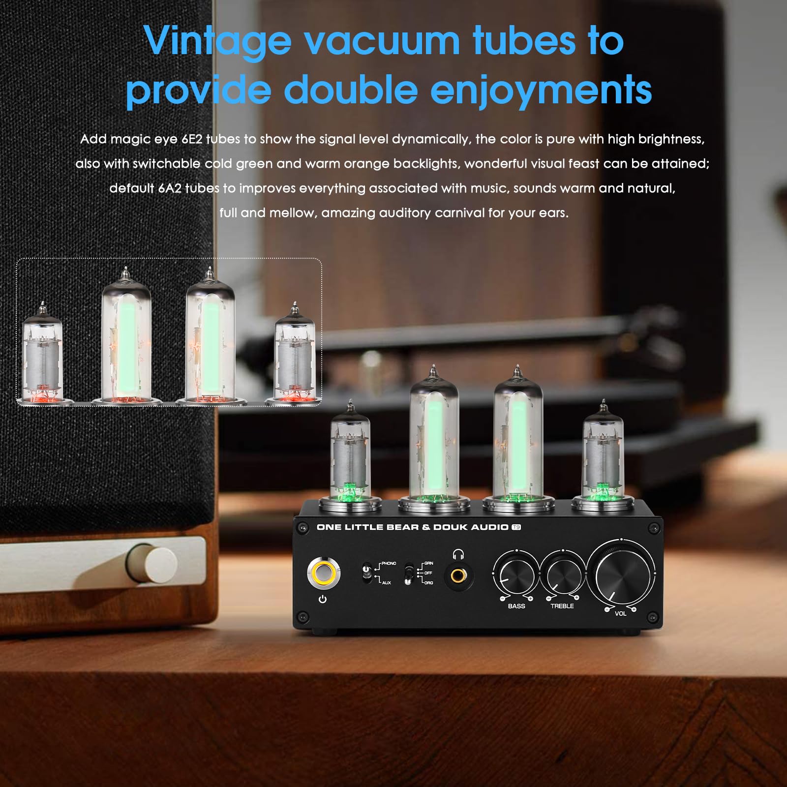 Douk Audio T9 Vacuum Tube Phono Preamp - Stereo Turntable Preamplifier with MM/MC Support, Headphone Output & Bass/Treble Control | Hi-Fi Audio System for Vinyl Record Players, Home Theater & Audiophile Setups