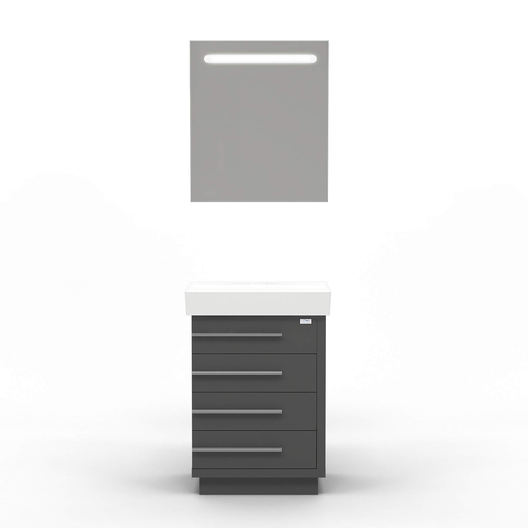 32 Inch Single Sink Bathroom Vanity with LED Mirror - Modern Wood Cabinet & Ceramic Sink Set | Soft Closing Drawers | Free Standing Contemporary Design in Glossy Grey | Perfect for Small Bathrooms, Master Suites & Apartment Remodels