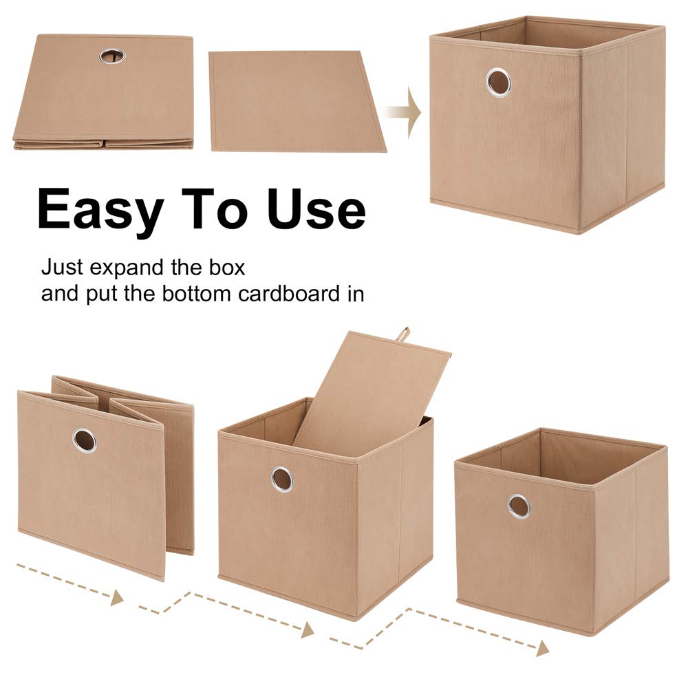 Brown Collapsible Fabric Storage Cubes 11x11x11 Inch - Foldable Decorative Bins for Closet, Shelves & Drawer Organizers | Perfect for Home, Office & Kids Room Organization