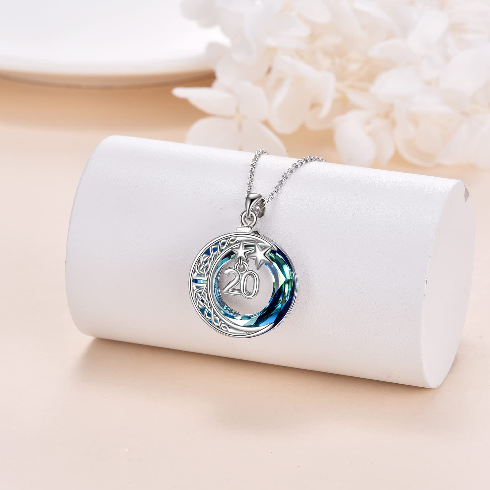 925 Sterling Silver Crescent Moon Necklace with Blue Crystal - Elegant Moon Star Pendant Jewelry for Women, Perfect Christmas & Birthday Gift for Her, Mom, Wife, Girlfriend | Ideal for Date Nights, Anniversaries & Special Occasions