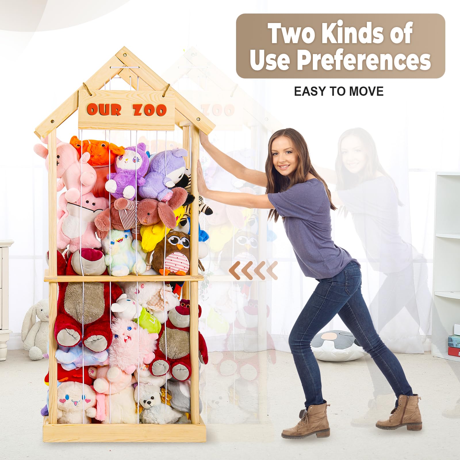 Soft Toy Storage Organizer - Wooden Stuffed Animal Zoo Cage for Nursery & Playroom | Plush Toy Holder for Kids' Room Organization | Perfect for Stuffed Animal Display & Playroom Storage