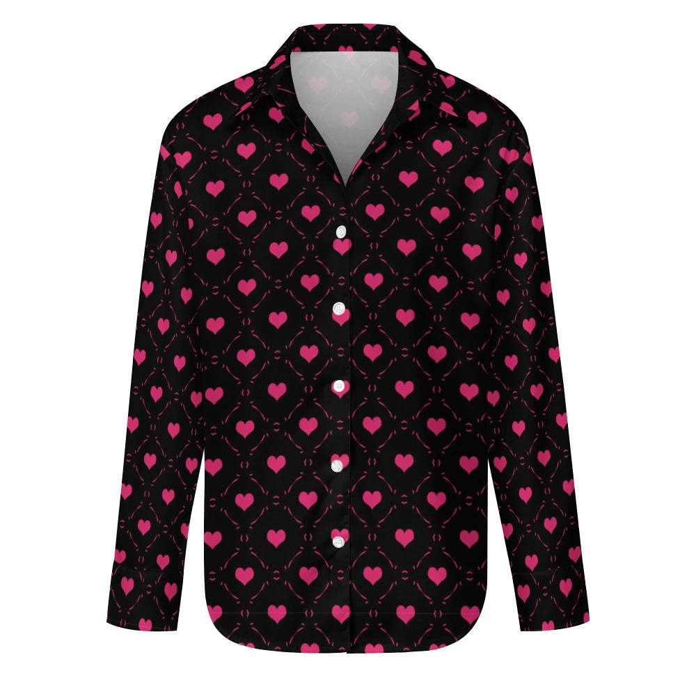 Little Pink Hearts Long Sleeve Casual Shirt for Women - Cute Valentine's Day Outfit & Everyday Wear
