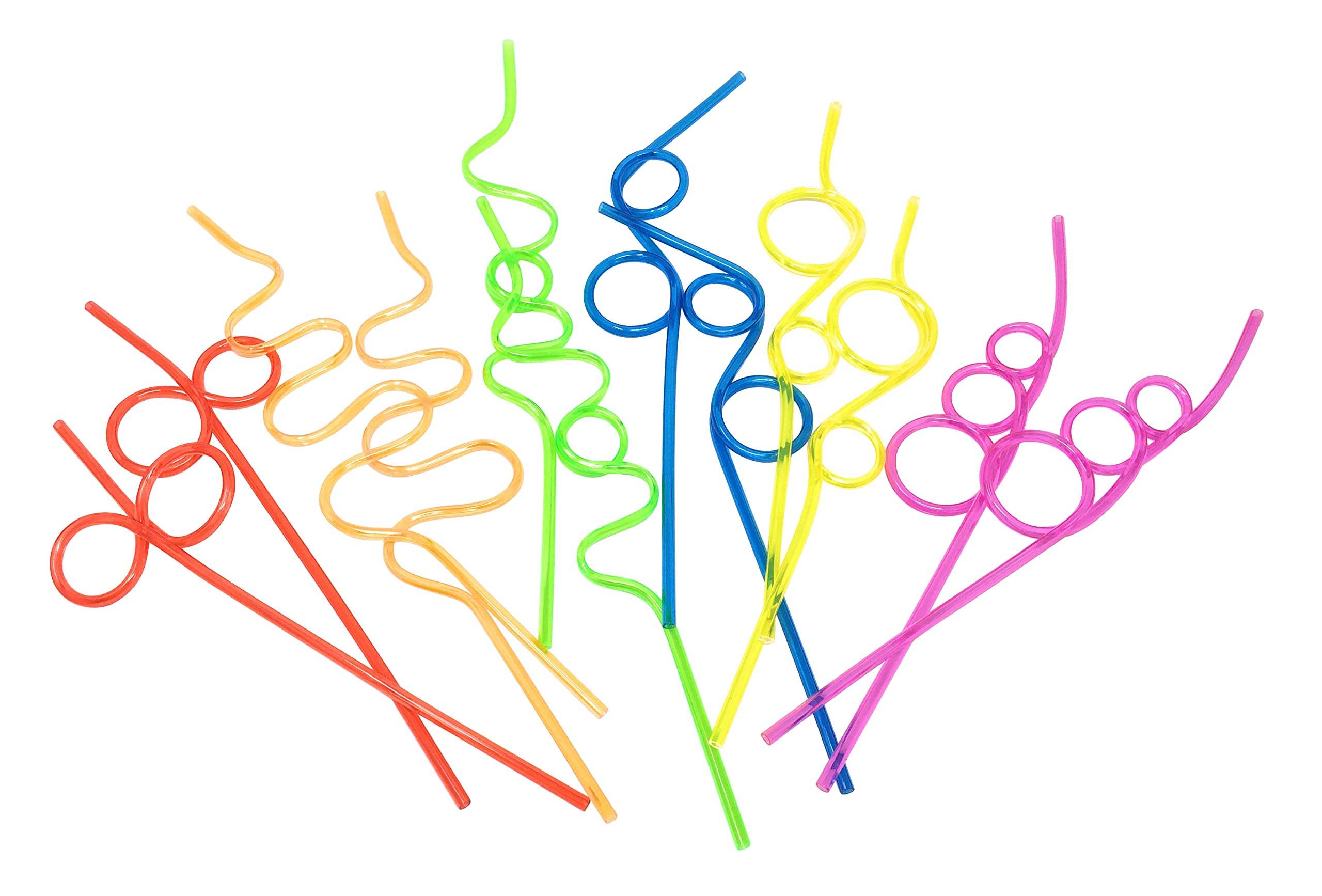 12-Pack Fun Crazy Straws for Kids - Reusable Plastic Drinking Straws, Colorful Silly Straws for Smoothies, Juice & Milk - Perfect for Birthday Parties, School Lunches & Family Gatherings